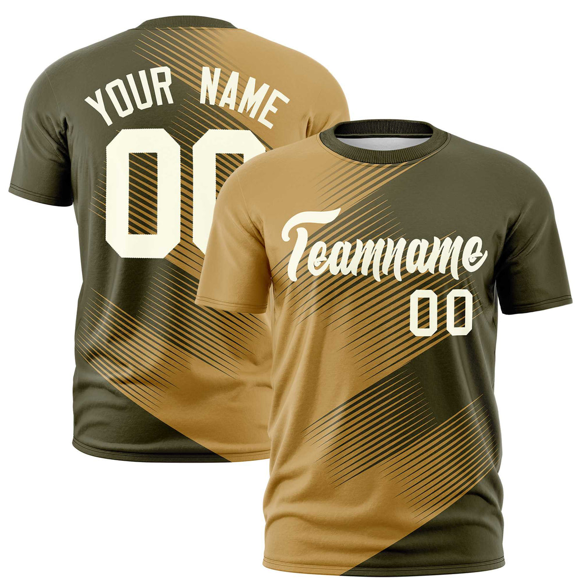 Custom Old Gold Olive 3D Pattern Design Gradient Slope Shapes Performance T-Shirt