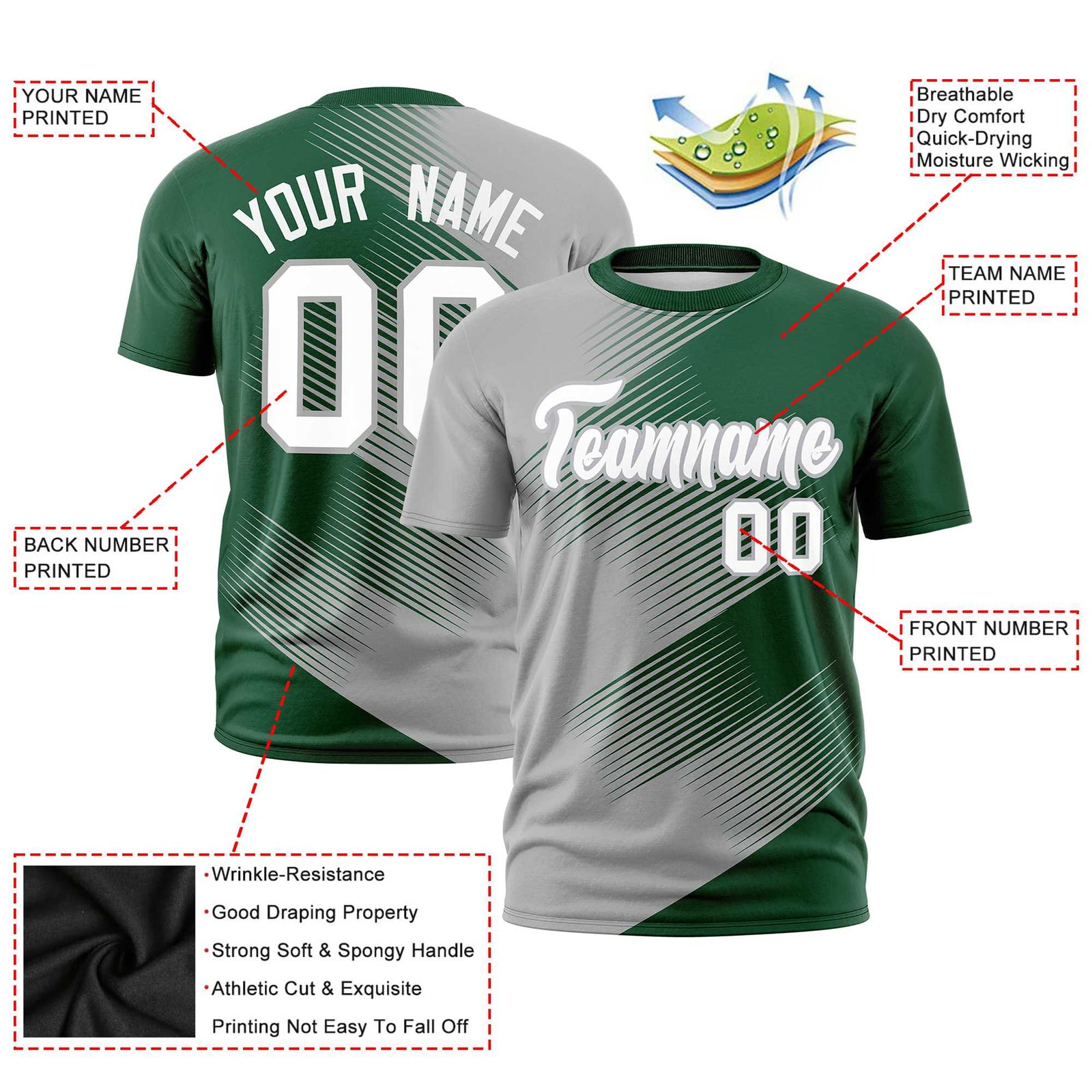 Custom Green Gray 3D Pattern Design Gradient Slope Shapes Performance T-Shirt