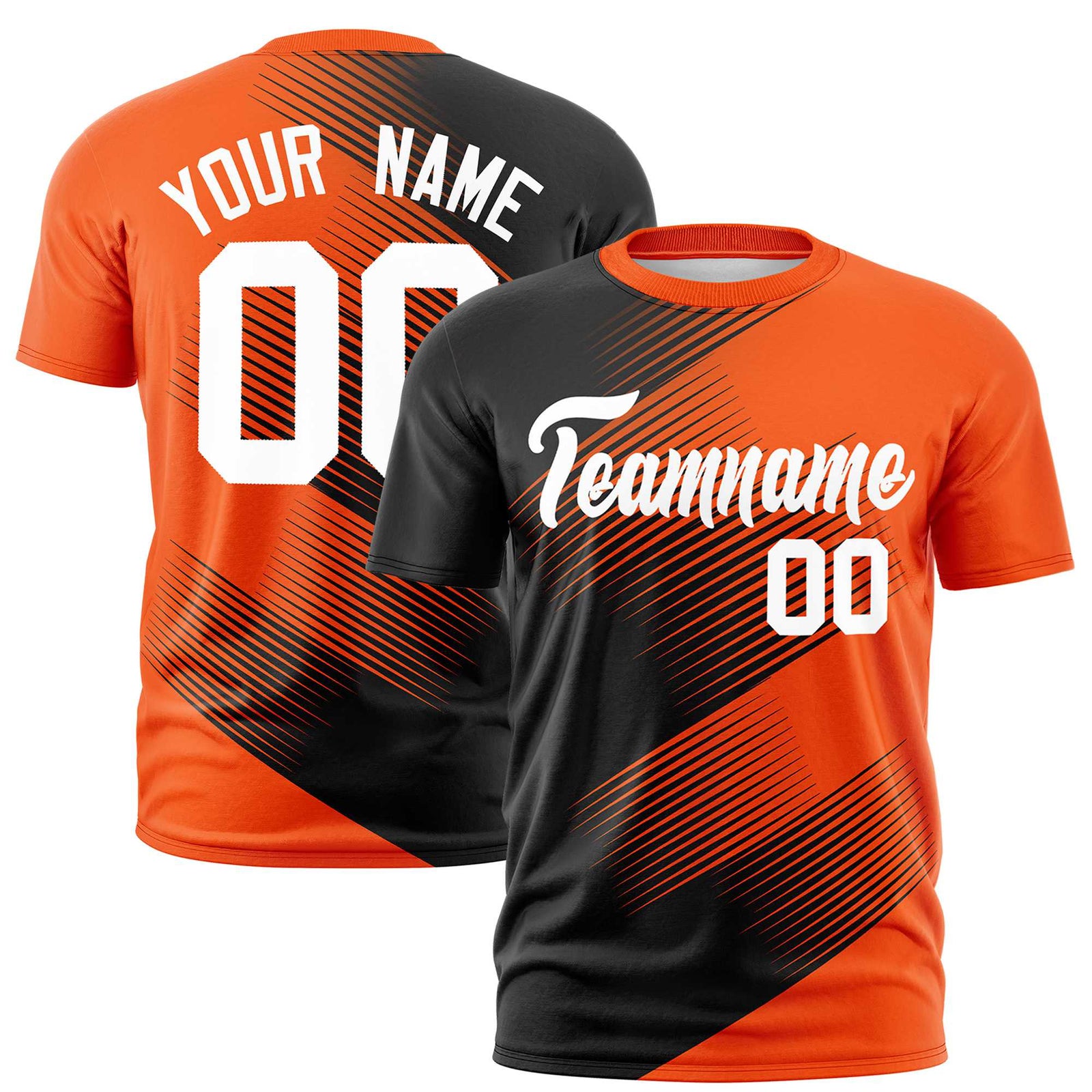 Custom Black Orange 3D Pattern Design Gradient Slope Shapes Performance T-Shirt