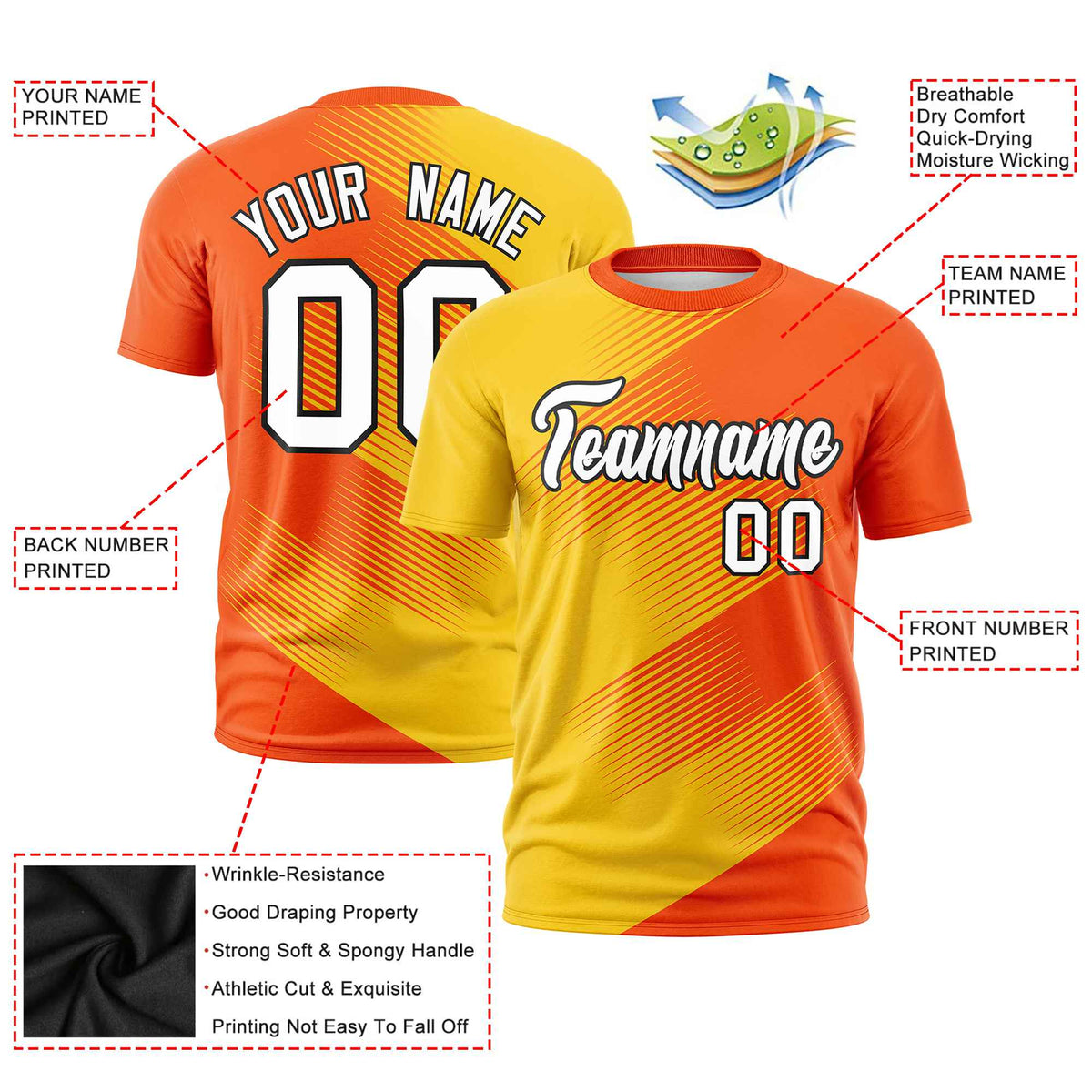 Custom Gold-01 Orange 3D Pattern Design Gradient Slope Shapes Performance T-Shirt