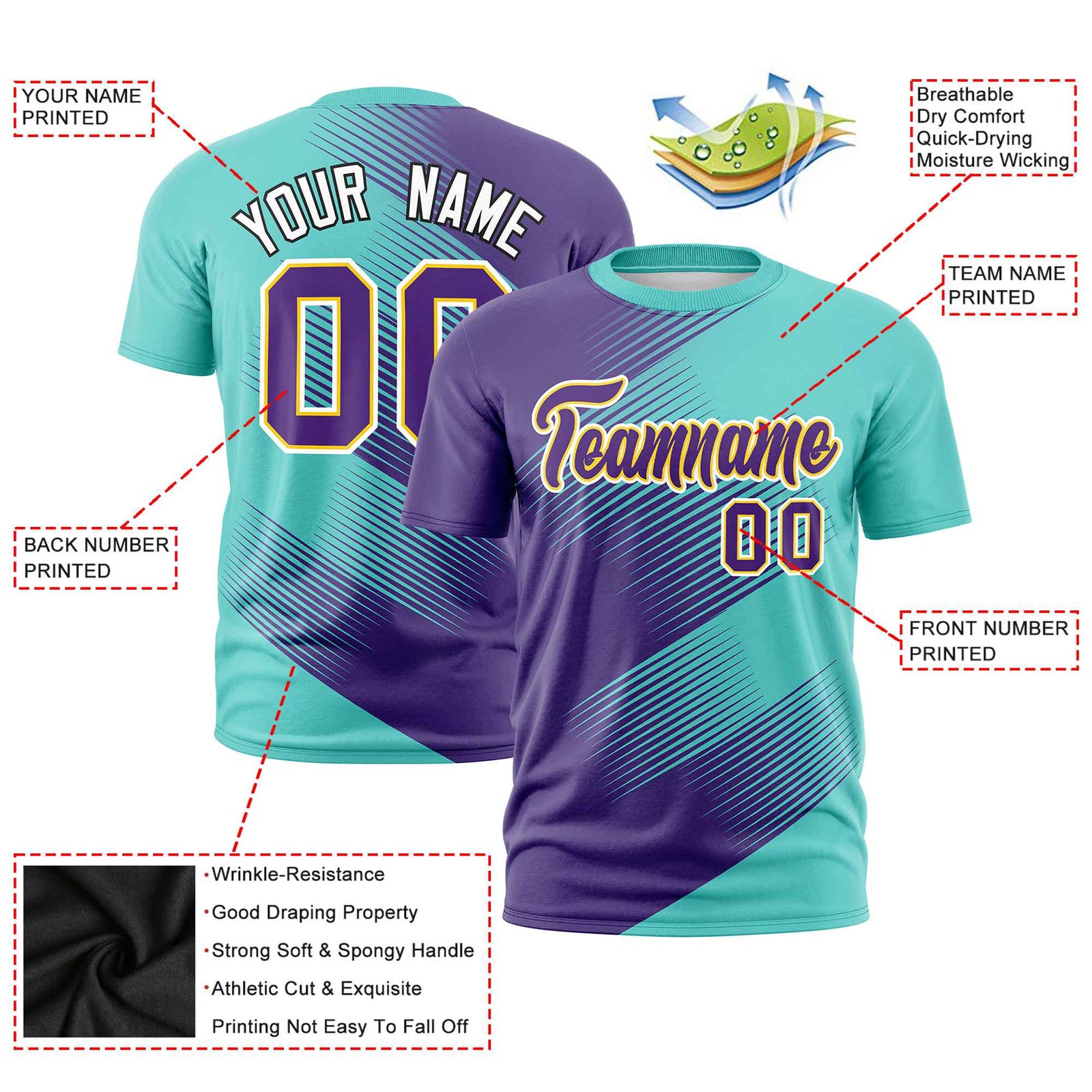 Custom Purple Bright Green 3D Pattern Design Gradient Slope Shapes Performance T-Shirt