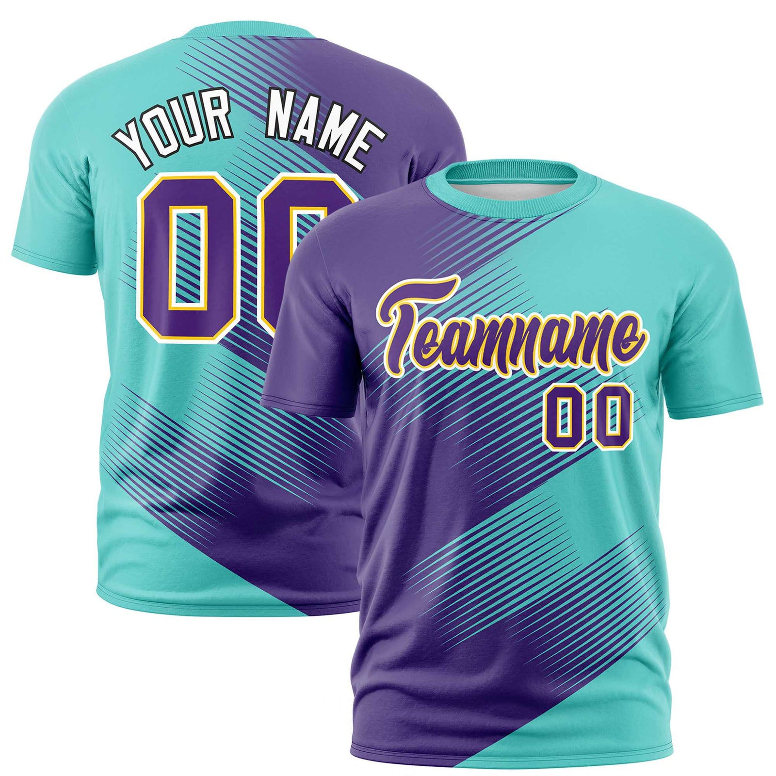 Custom Purple Bright Green 3D Pattern Design Gradient Slope Shapes Performance T-Shirt