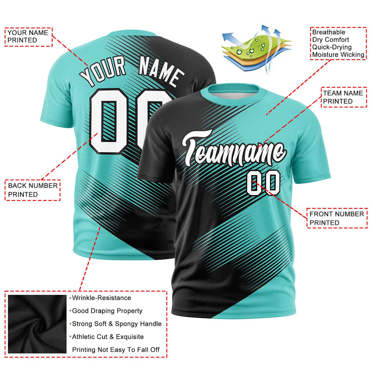 Custom Black Bright Green 3D Pattern Design Gradient Slope Shapes Performance T-Shirt