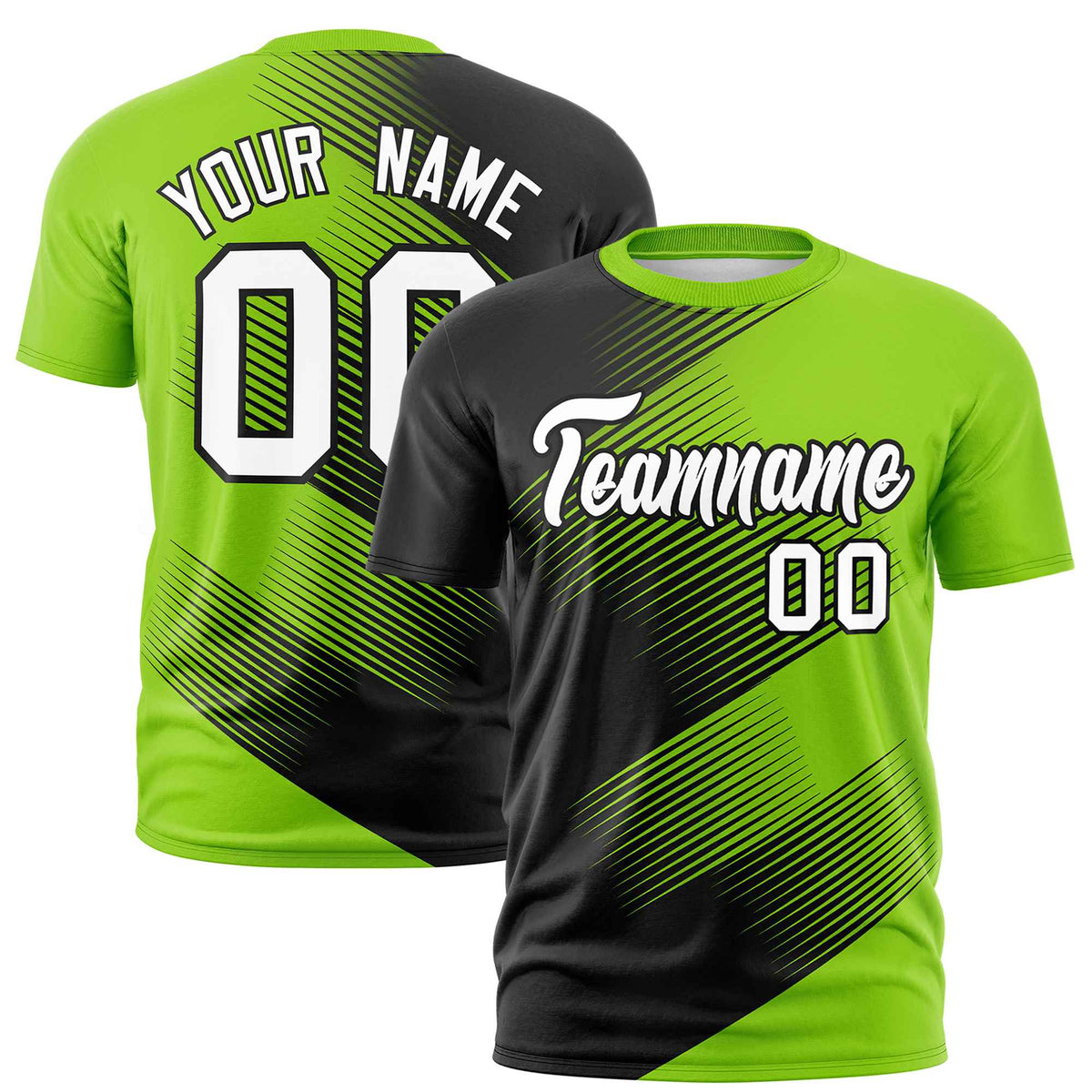 Custom Black Neon Green 3D Pattern Design Gradient Slope Shapes Performance T-Shirt