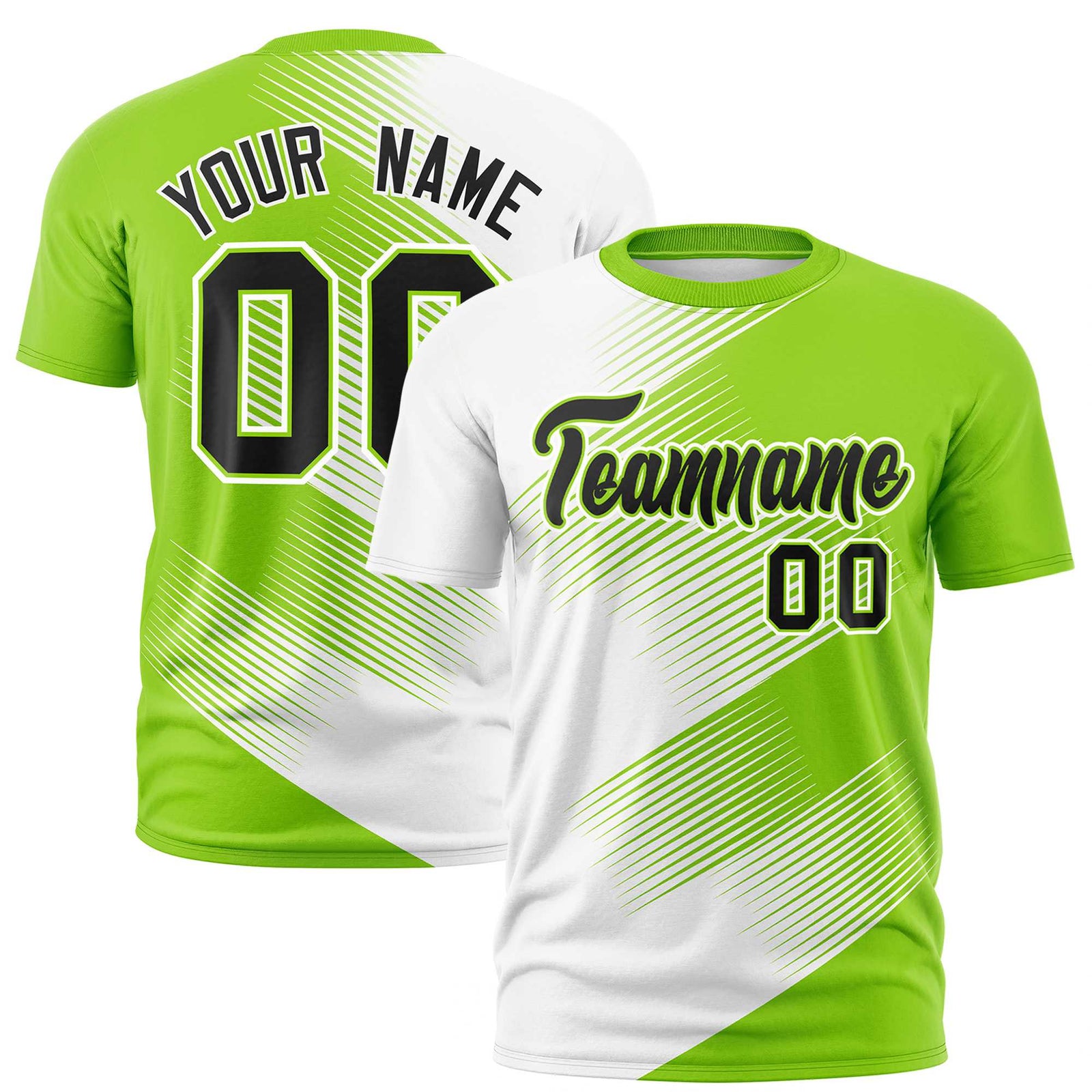 Custom White Neon Green 3D Pattern Design Gradient Slope Shapes Performance T-Shirt