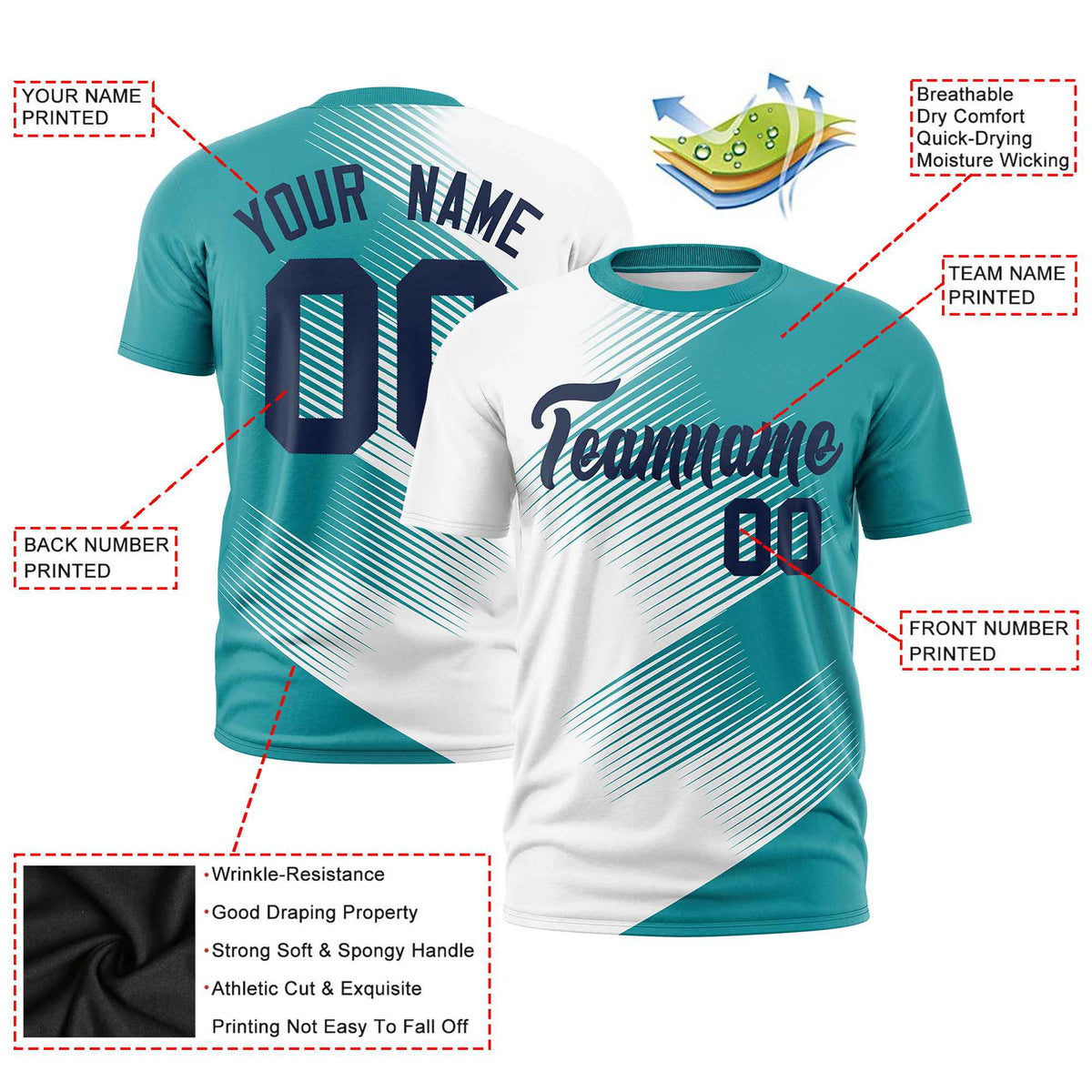 Custom White Aqua 3D Pattern Design Gradient Slope Shapes Performance T-Shirt