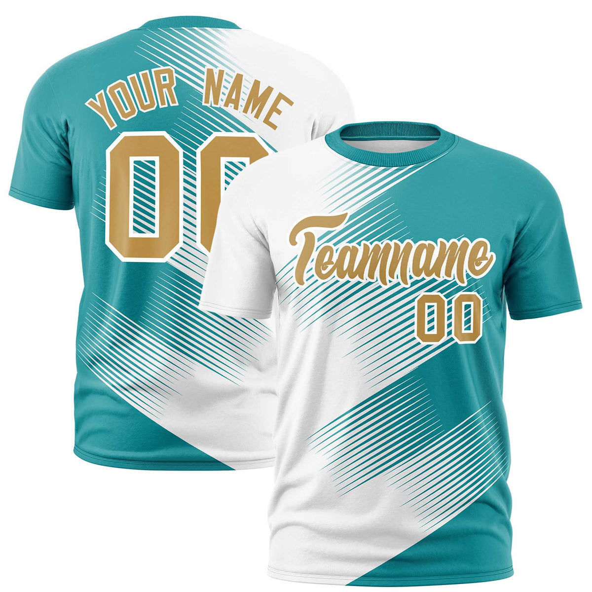 Custom White Aqua 3D Pattern Design Gradient Slope Shapes Performance T-Shirt