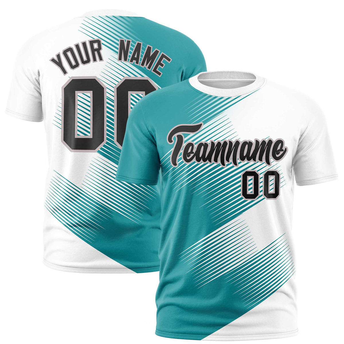 Custom White Aqua 3D Pattern Design Gradient Slope Shapes Performance T-Shirt