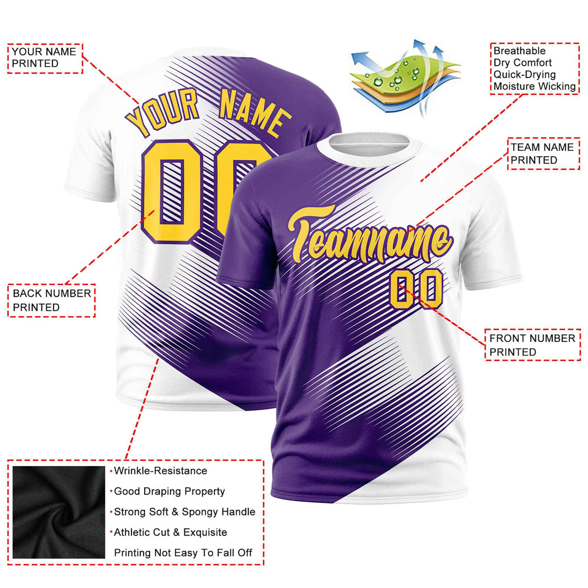 Custom White Purple 3D Pattern Design Gradient Slope Shapes Performance T-Shirt