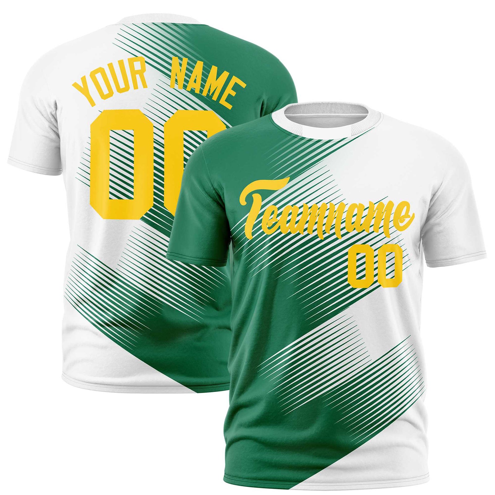 Custom White Kelly Green 3D Pattern Design Gradient Slope Shapes Performance T-Shirt