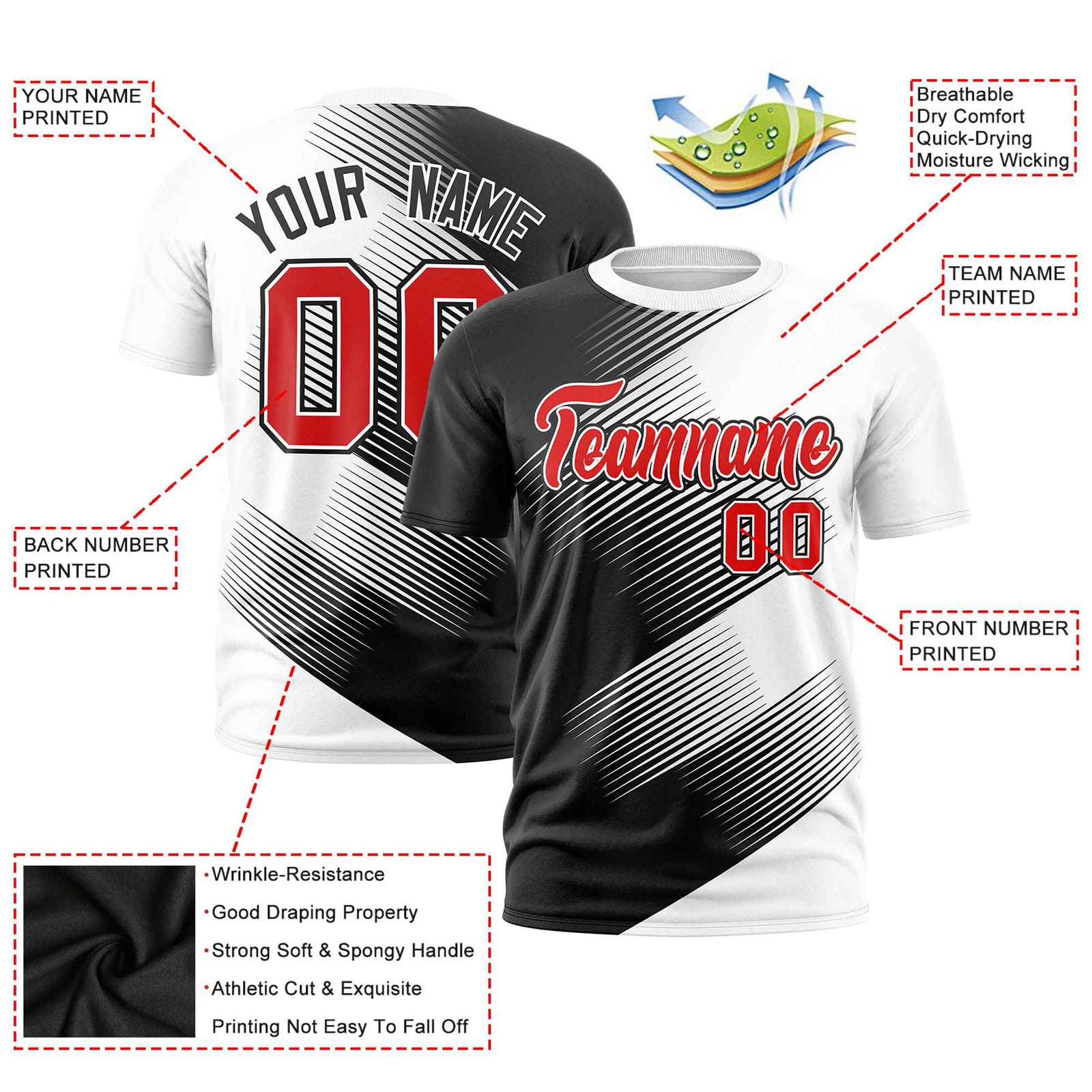Custom Black White 3D Pattern Design Gradient Slope Shapes Performance T-Shirt