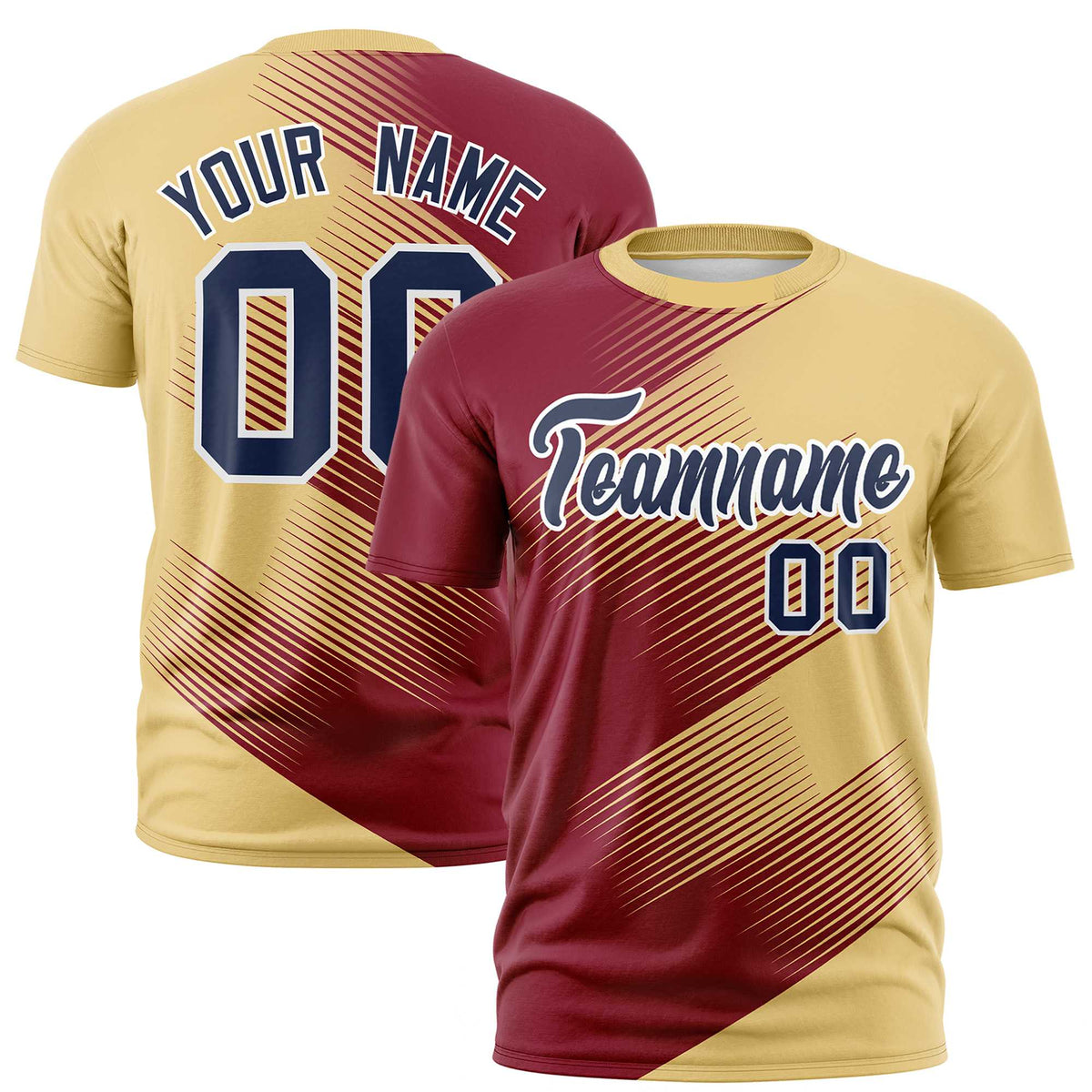 Custom Khaki Crimson 3D Pattern Design Gradient Slope Shapes Performance T-Shirt