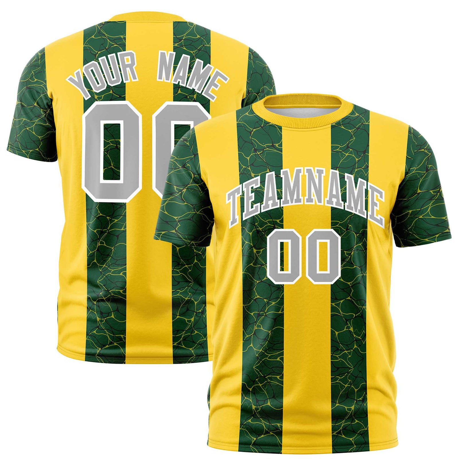 Custom Gold-01 Green Crew neck Ripple Shapes Design Performance T-Shirt