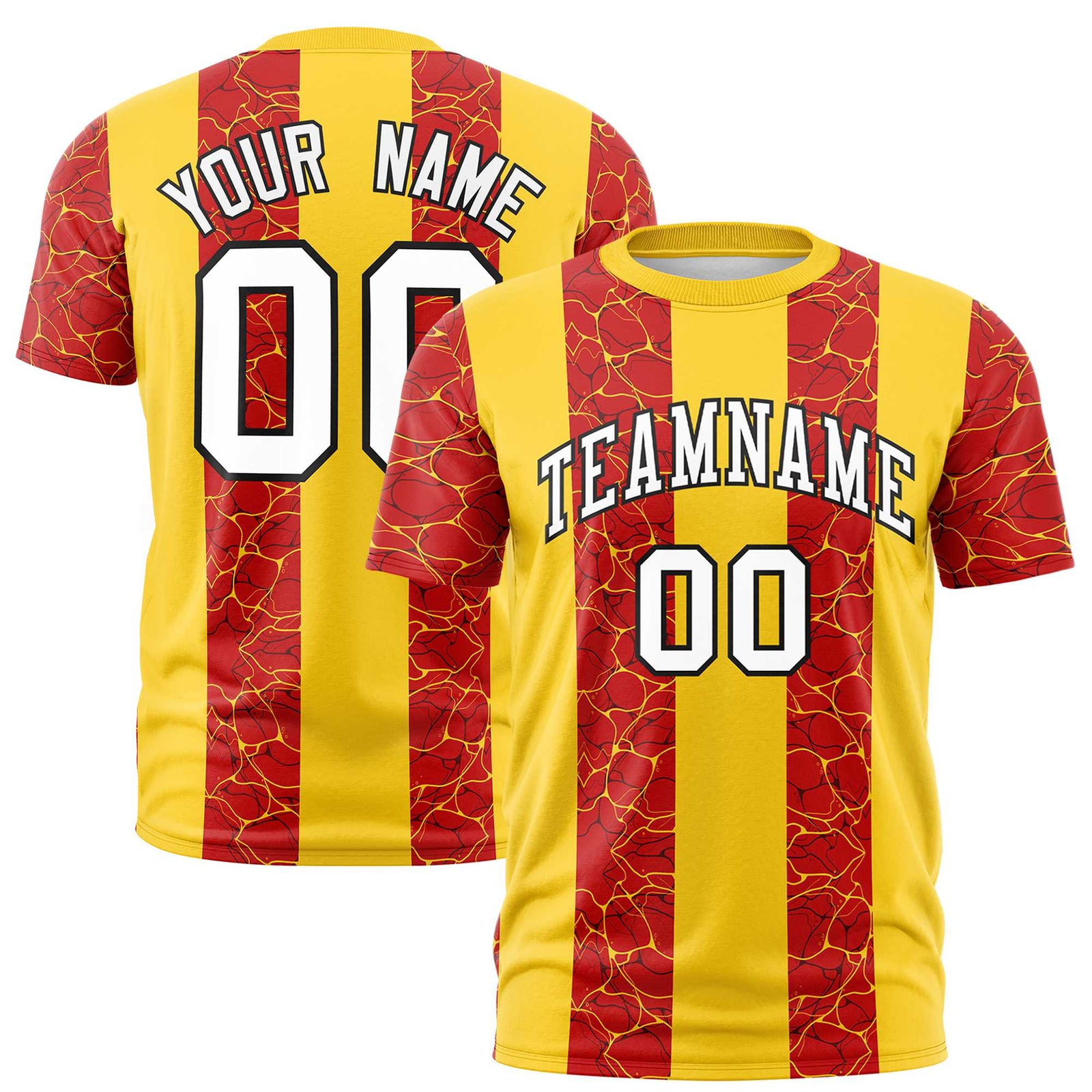 Custom Gold-01 Red Crew neck Ripple Shapes Design Performance T-Shirt