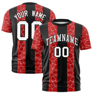 Custom Black Red Crew neck Ripple Shapes Design Performance T-Shirt - Style 1