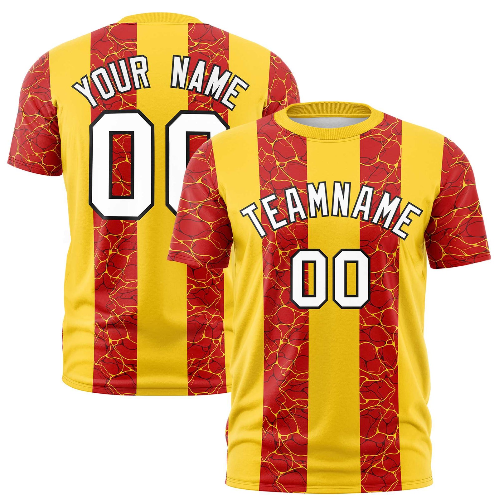 Custom Gold-01 Red Crew neck Ripple Shapes Design Performance T-Shirt