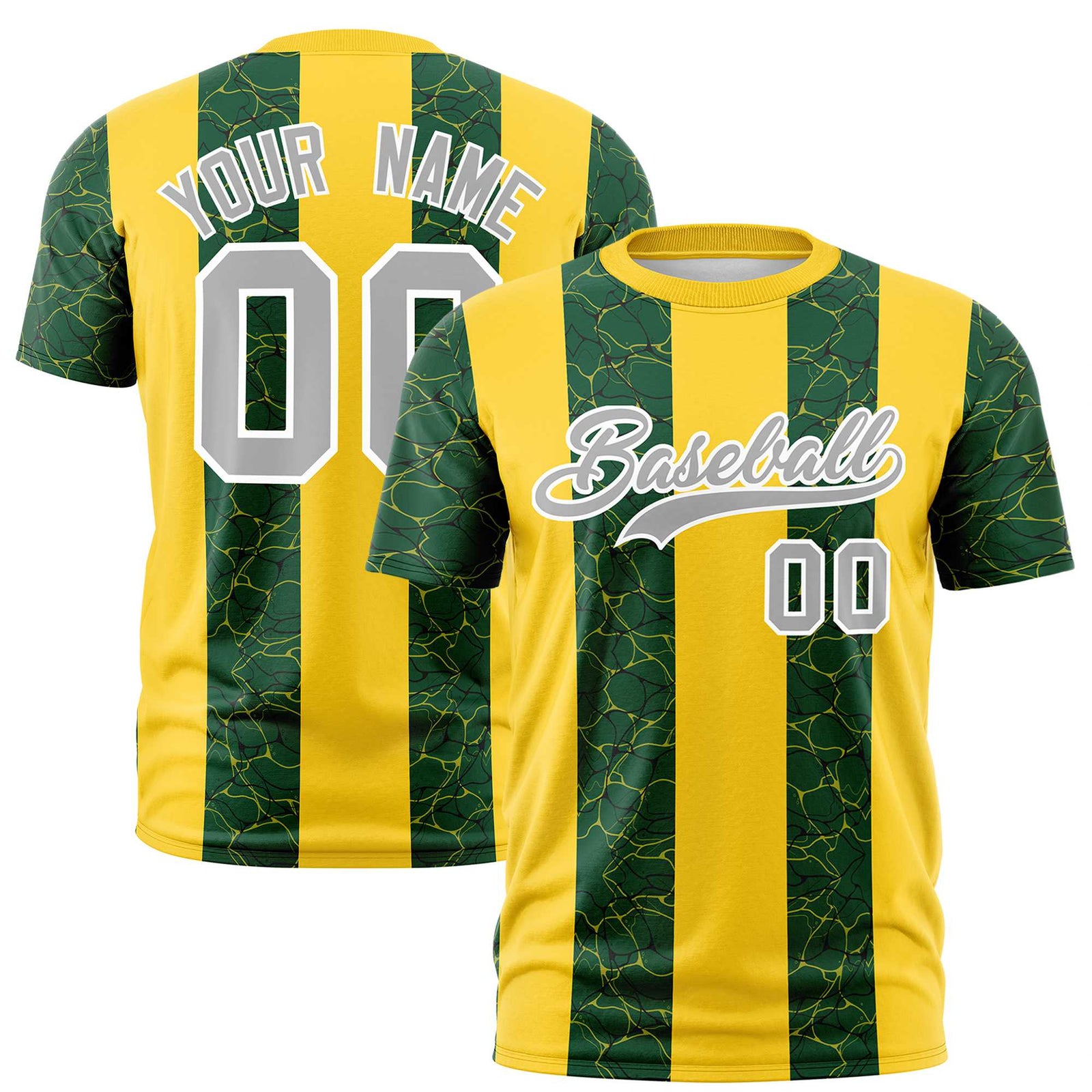 Custom Gold-01 Green Crew neck Ripple Shapes Design Performance T-Shirt