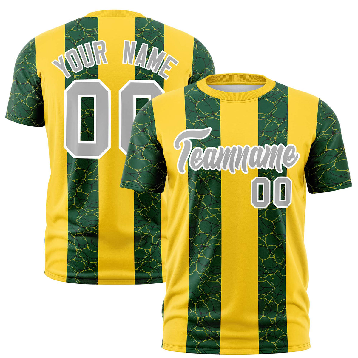 Custom Gold-01 Green Crew neck Ripple Shapes Design Performance T-Shirt