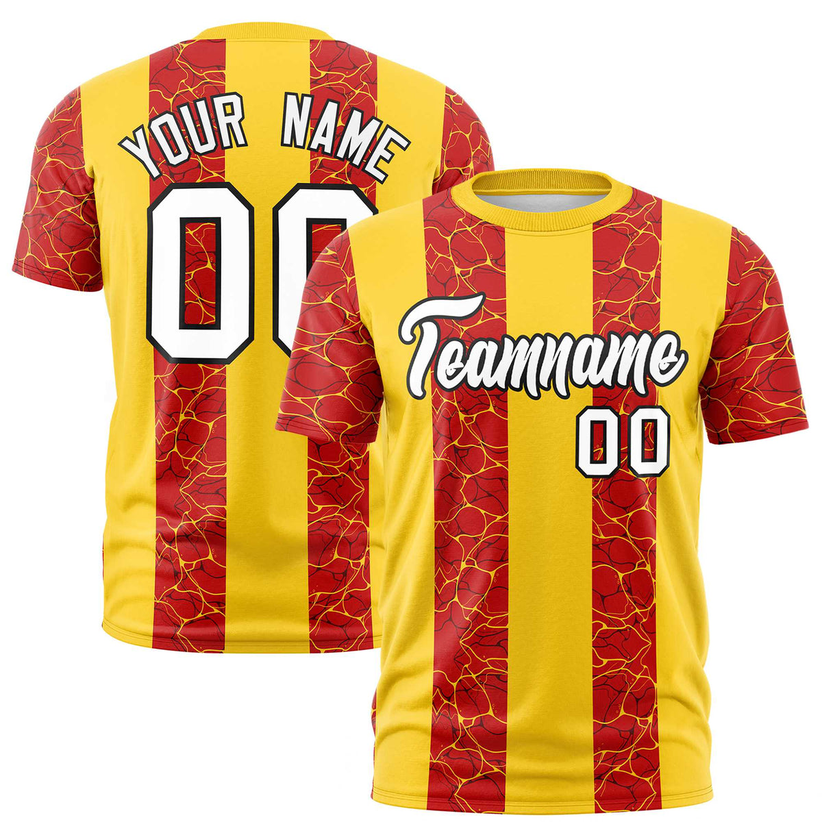 Custom Gold-01 Red Crew neck Ripple Shapes Design Performance T-Shirt