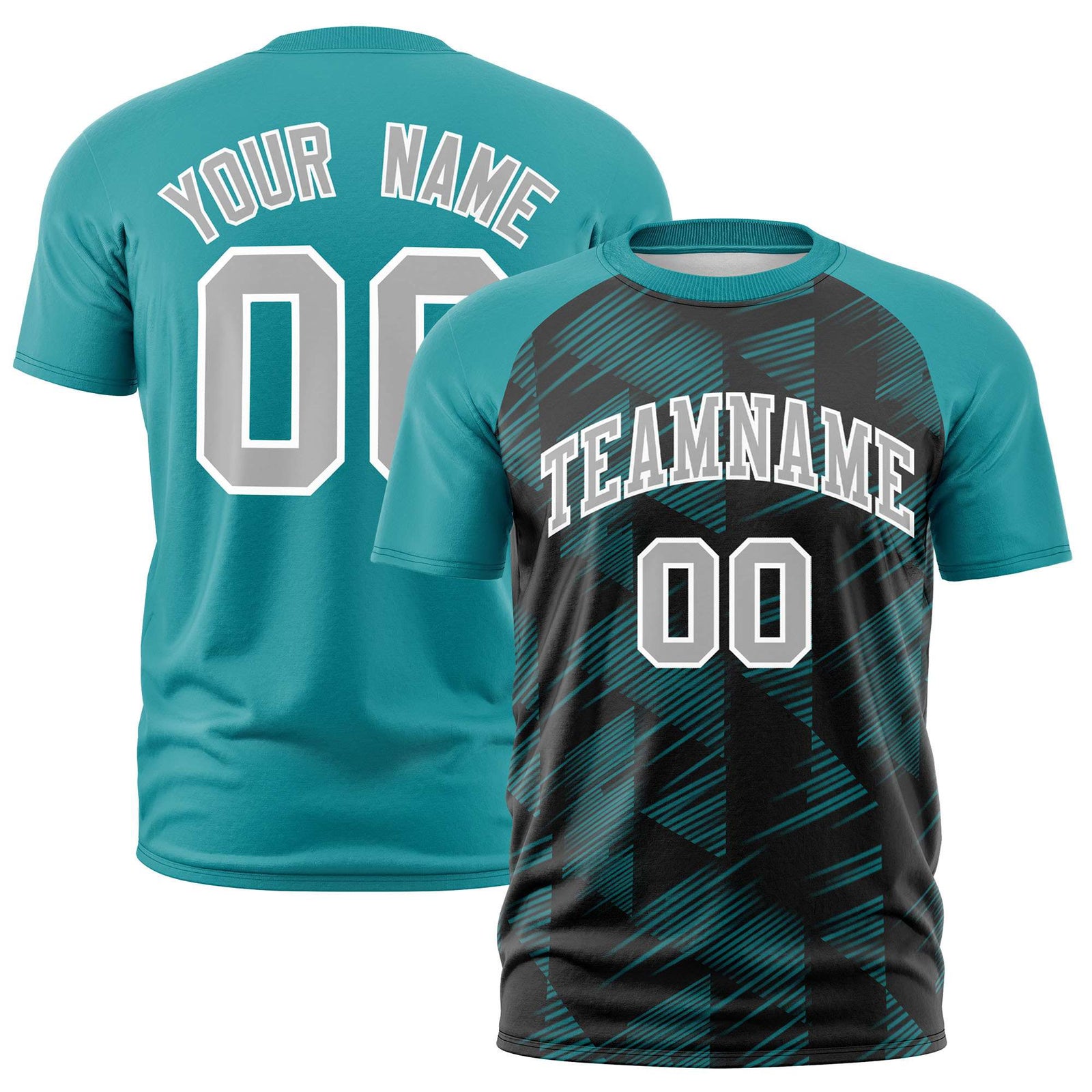 Custom Black Aqua Crew neck Triangular Shapes Design Performance T-Shirt