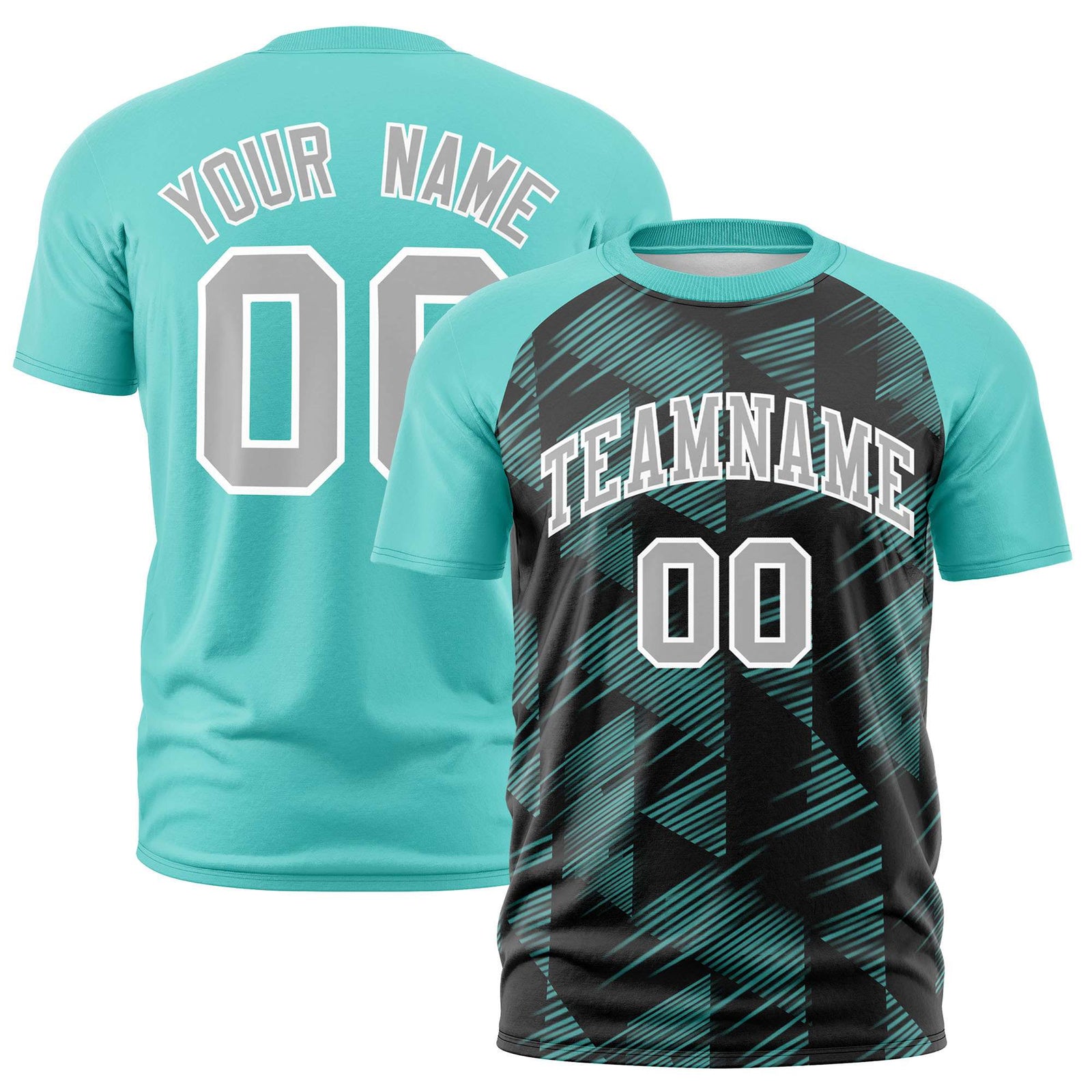 Custom Black Bright Green Crew neck Triangular Shapes Design Performance T-Shirt