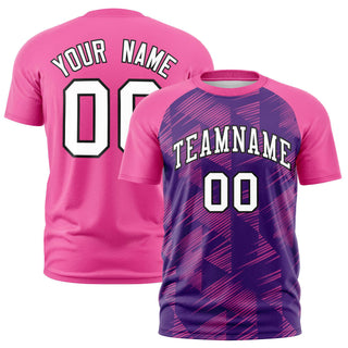 Camiseta deportiva personalizada con cuello redondo, diseño triangular en morado y rosa - Estilo 1