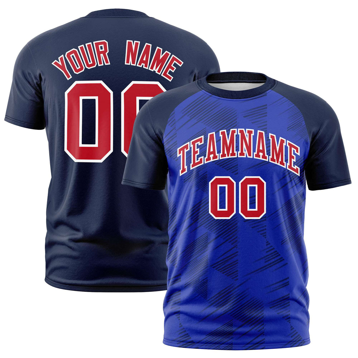 Custom Royal Blue Navy Crew neck Triangular Shapes Design Performance T-Shirt