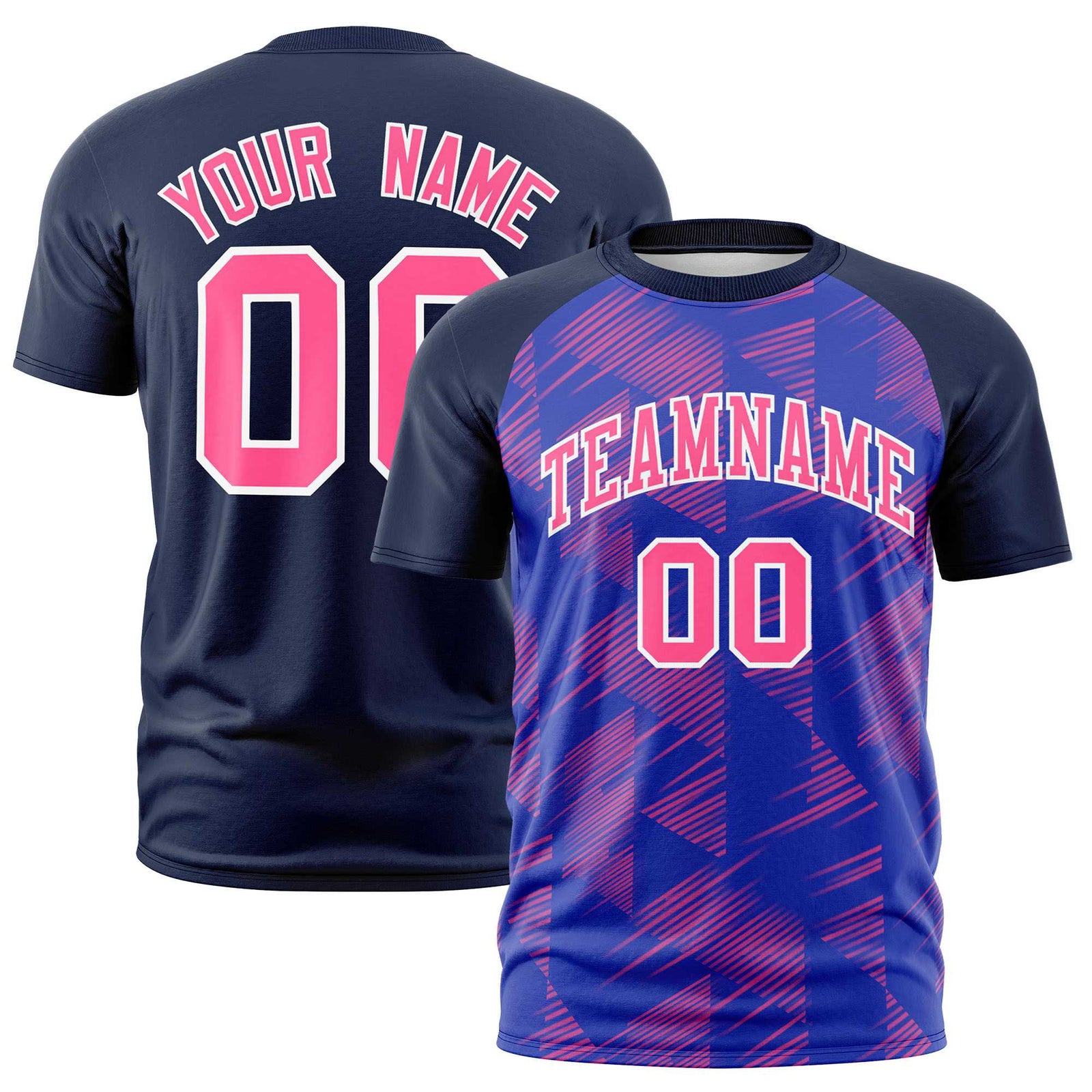 Custom Royal Blue Navy Crew neck Triangular Shapes Design Performance T-Shirt