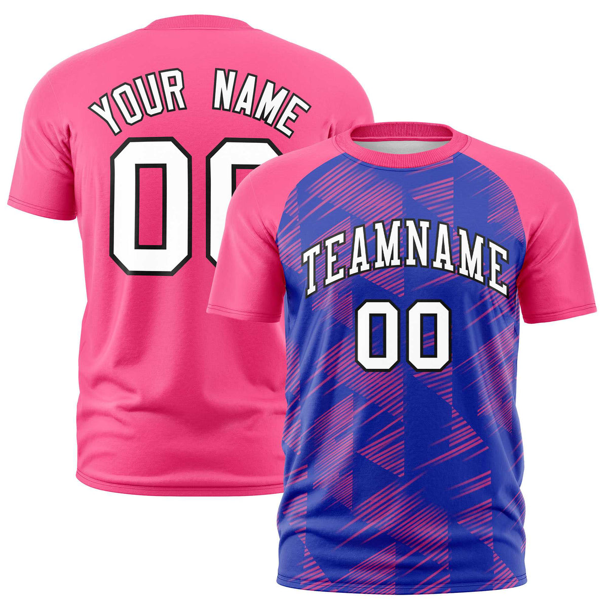 Custom Royal Blue Pink Crew neck Triangular Shapes Design Performance T-Shirt