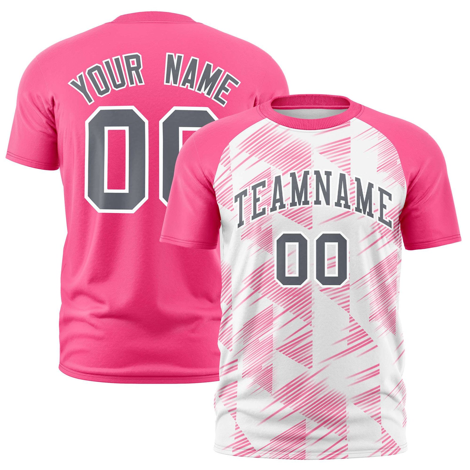 Custom White Pink Crew neck Triangular Shapes Design Performance T-Shirt