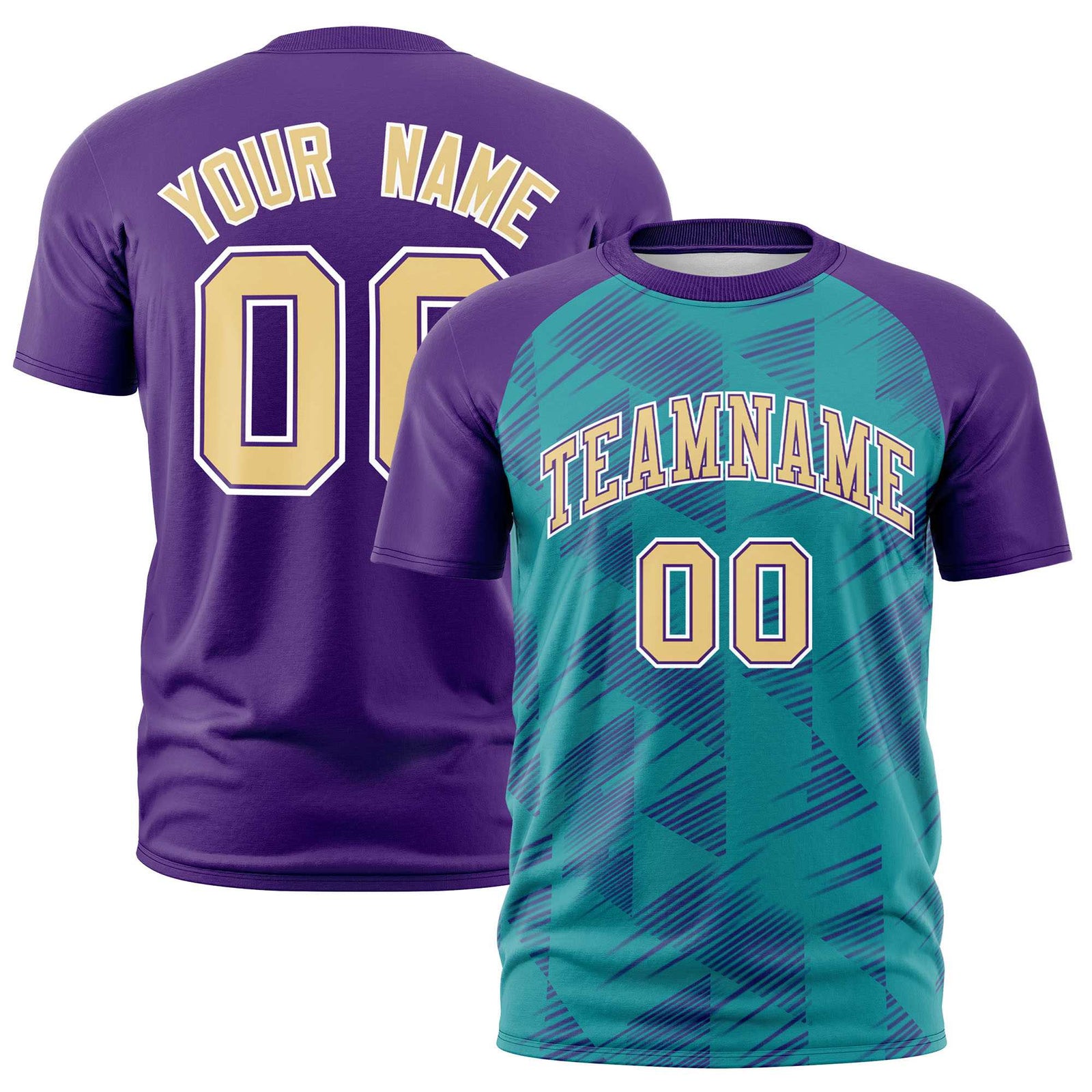 Custom Aqua Purple Crew neck Triangular Shapes Design Performance T-Shirt