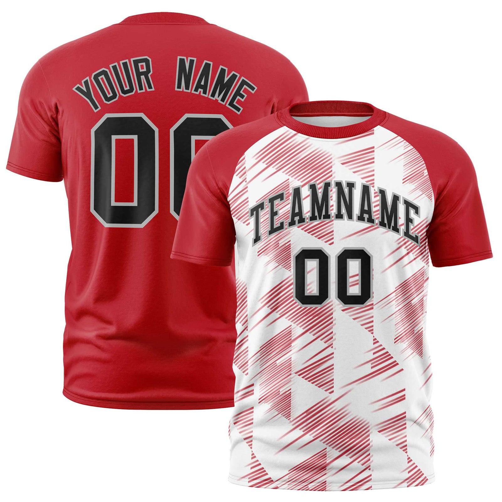 Custom White Red Crew neck Triangular Shapes Design Performance T-Shirt