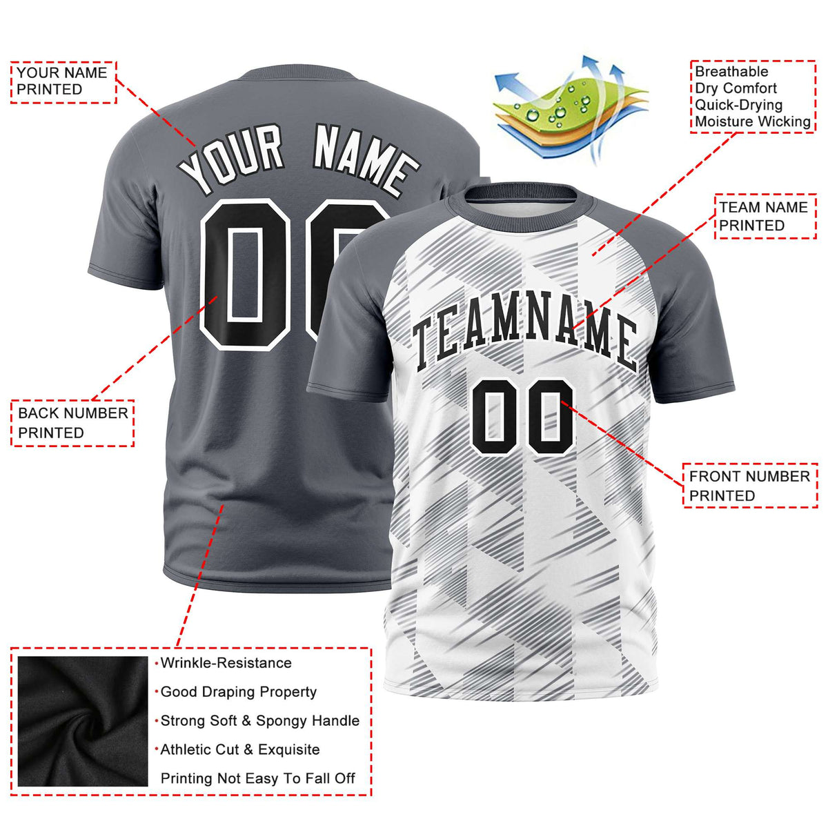 Custom White Gray Crew neck Triangular Shapes Design Performance T-Shirt