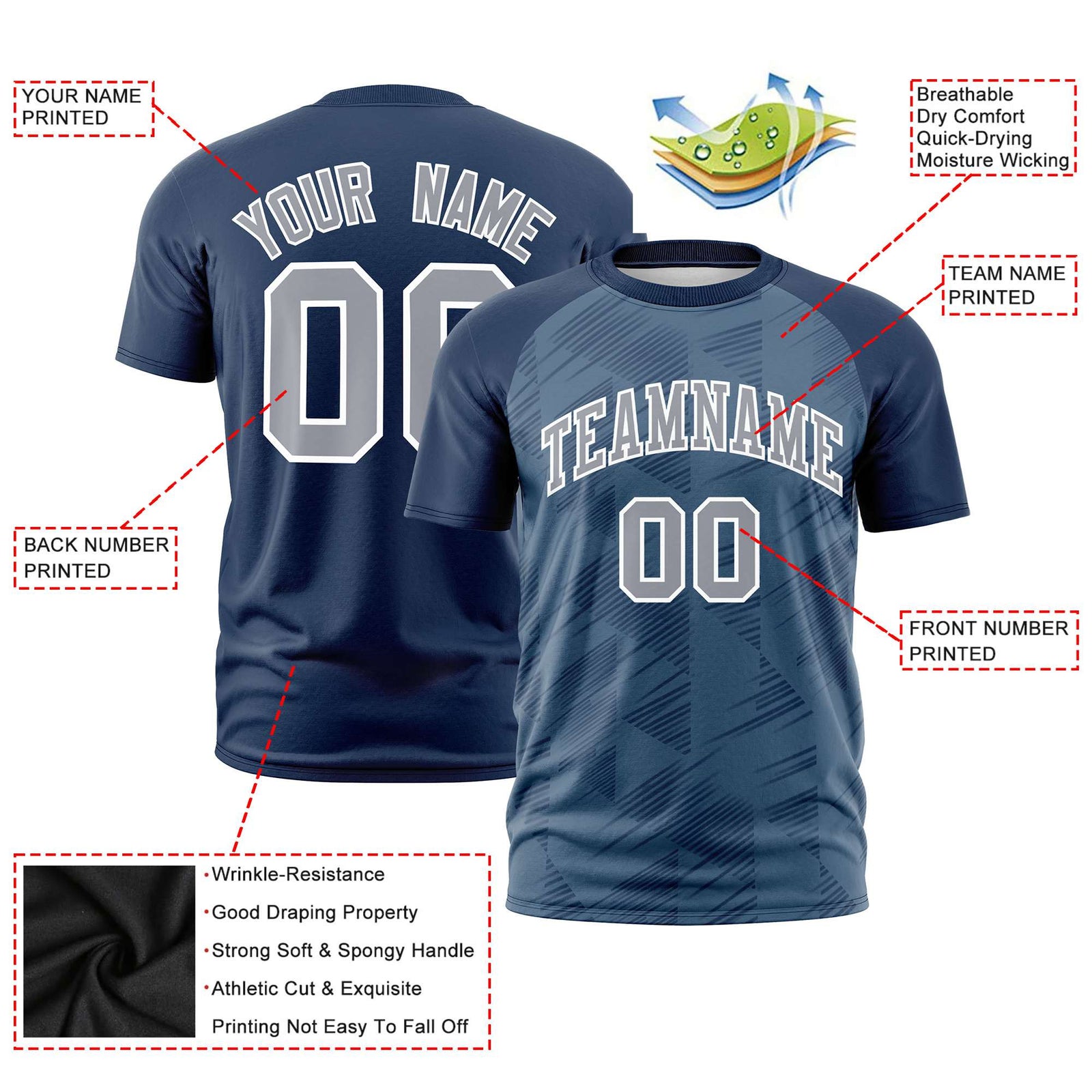 Custom Midnight Blue Navy Crew neck Triangular Shapes Design Performance T-Shirt