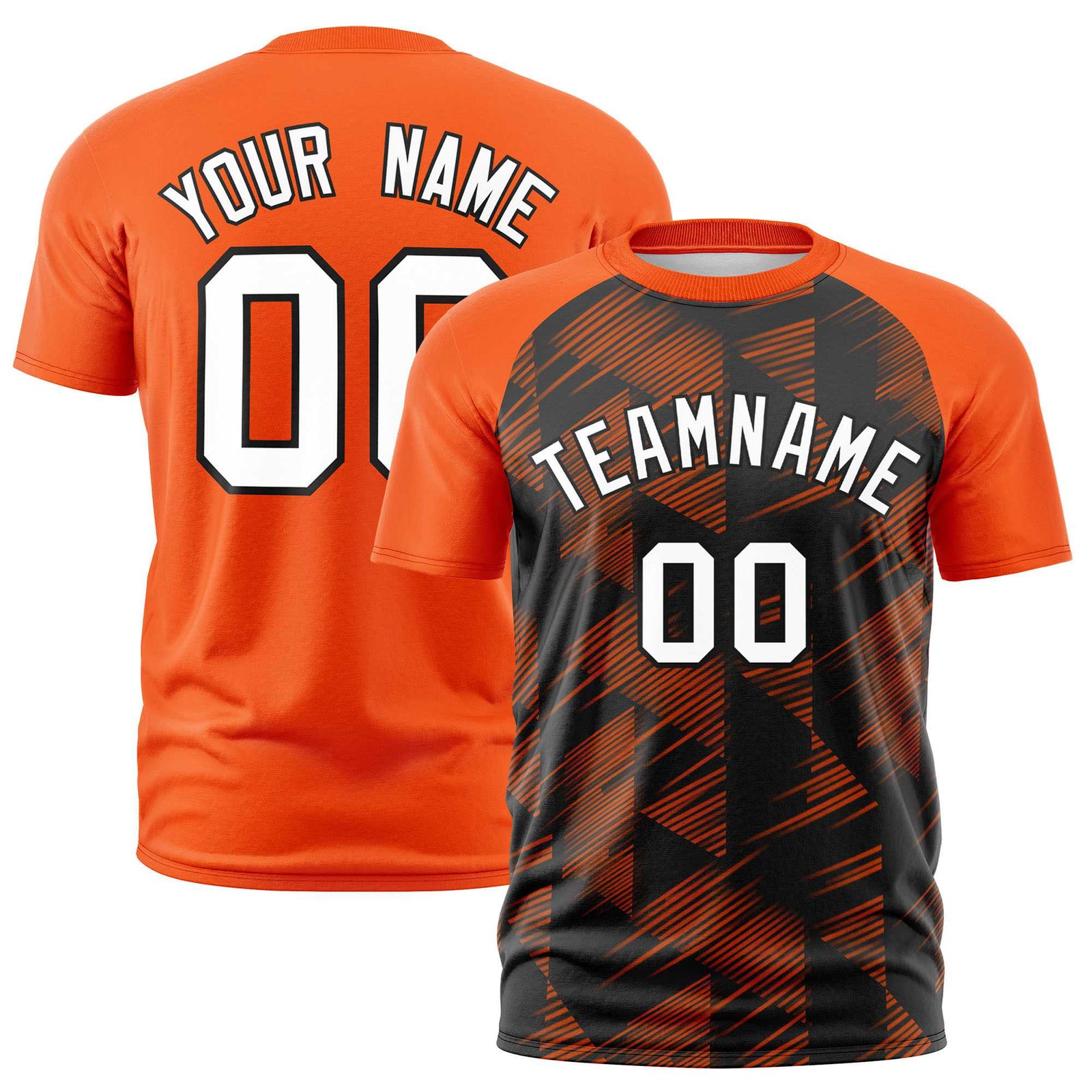 Custom Black Orange Crew neck Triangular Shapes Design Performance T-Shirt