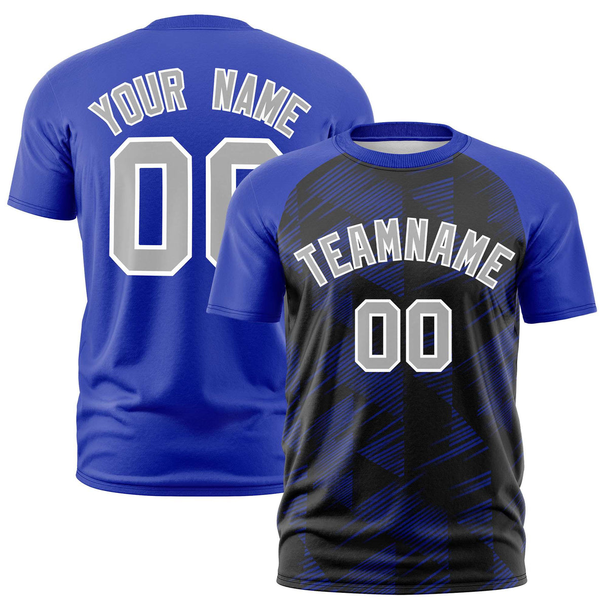 Custom Black Royal Blue Crew neck Triangular Shapes Design Performance T-Shirt