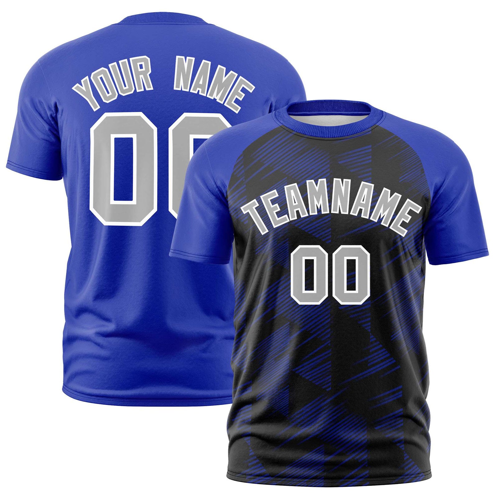 Custom Black Royal Blue Crew neck Triangular Shapes Design Performance T-Shirt