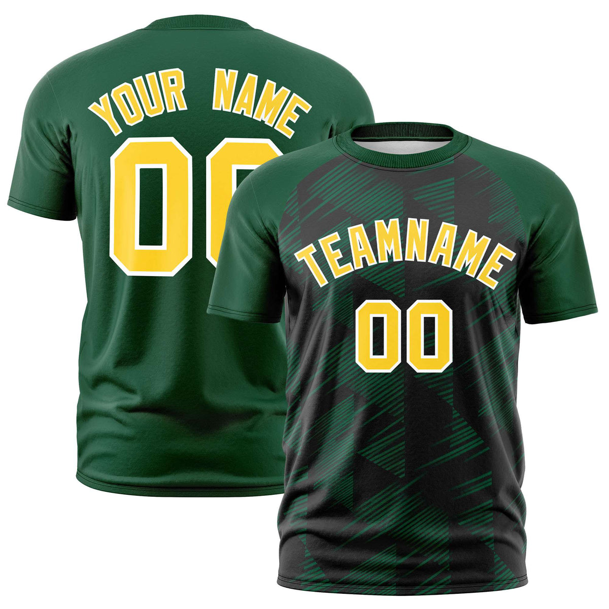 Custom Black Green Crew neck Triangular Shapes Design Performance T-Shirt