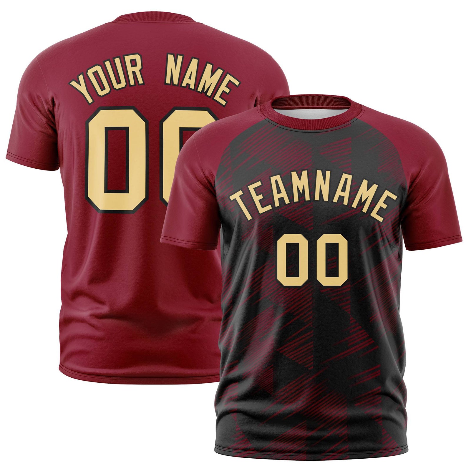 Custom Black Crimson Crew neck Triangular Shapes Design Performance T-Shirt