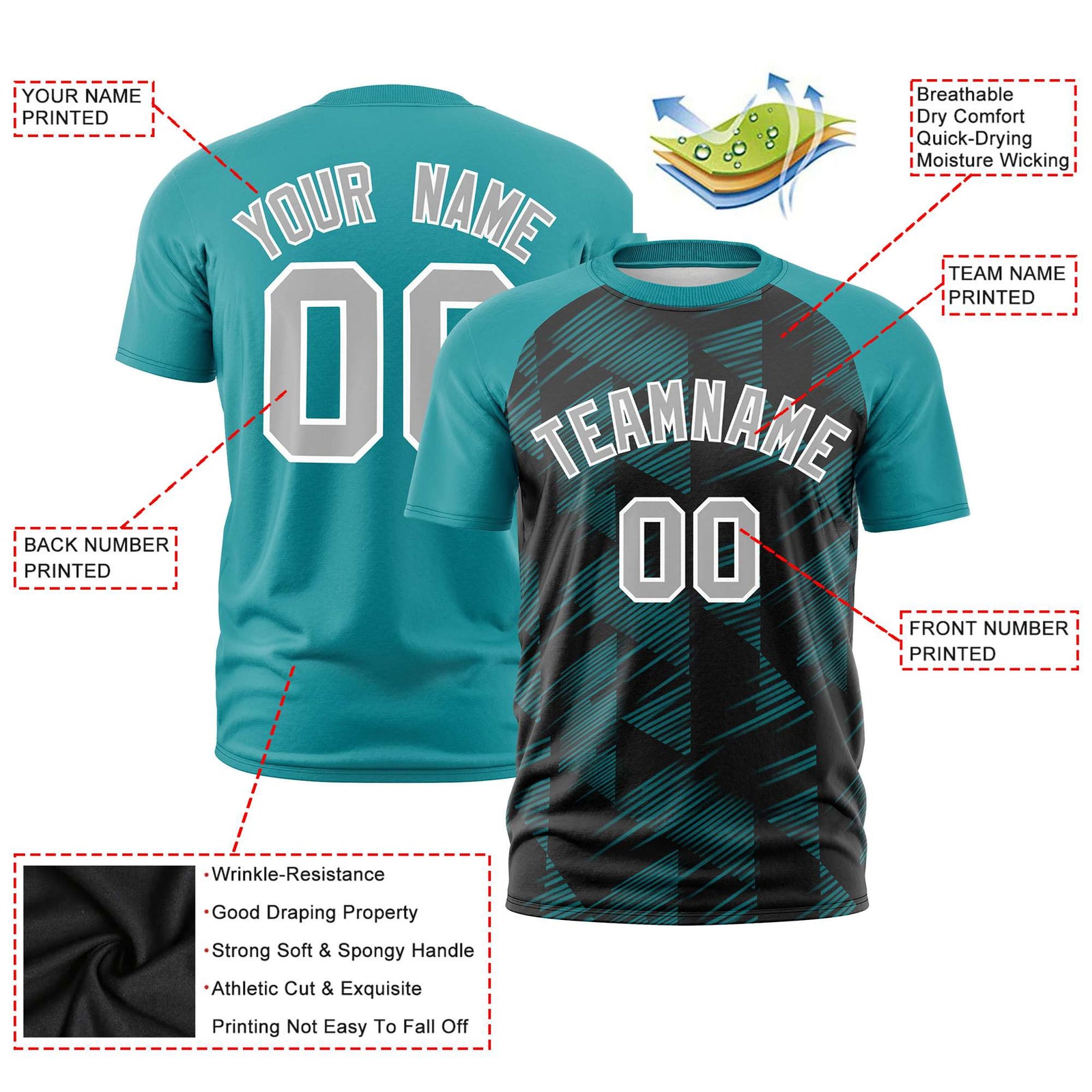 Custom Black Aqua Crew neck Triangular Shapes Design Performance T-Shirt