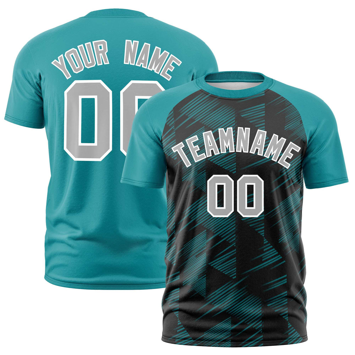 Custom Black Aqua Crew neck Triangular Shapes Design Performance T-Shirt