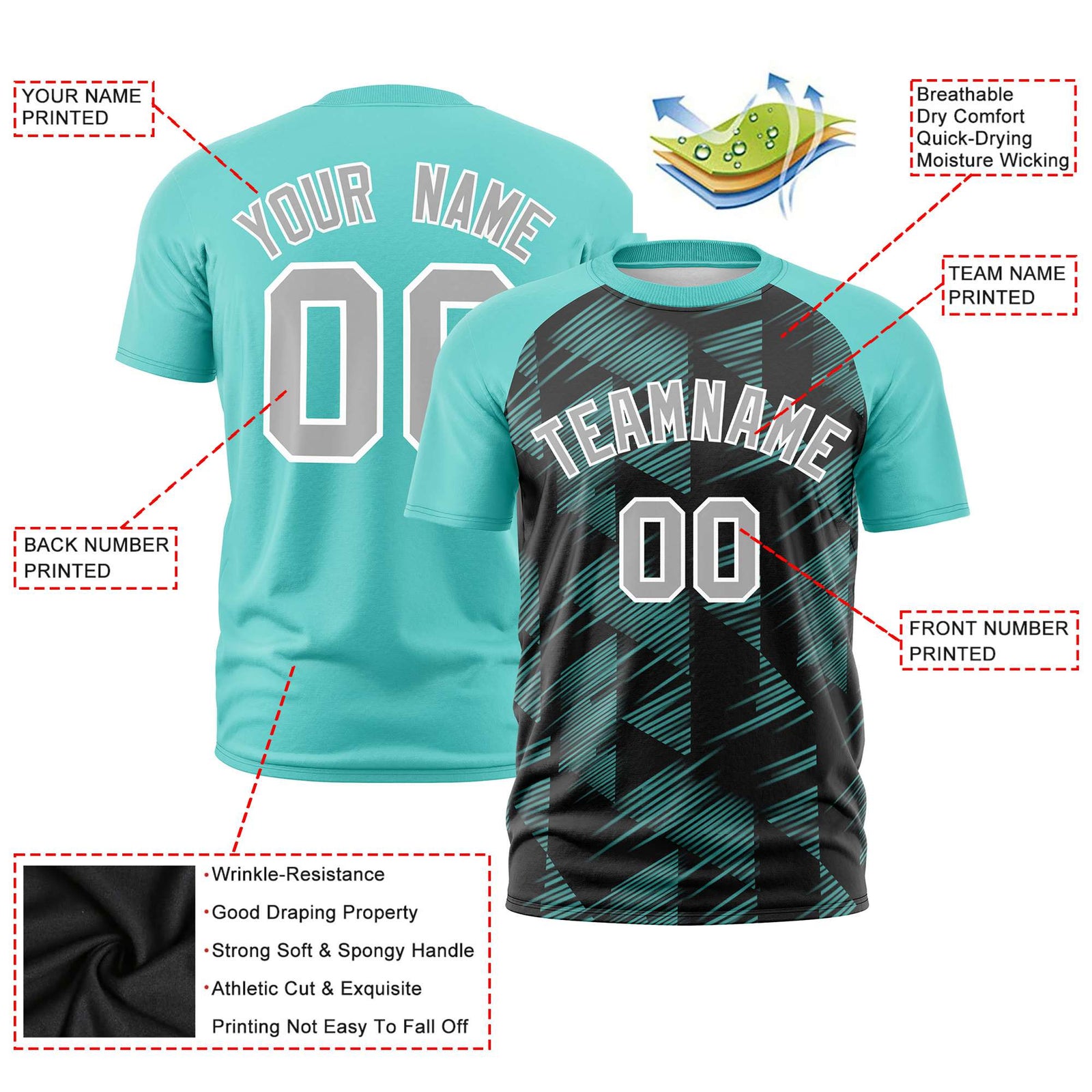 Custom Black Bright Green Crew neck Triangular Shapes Design Performance T-Shirt