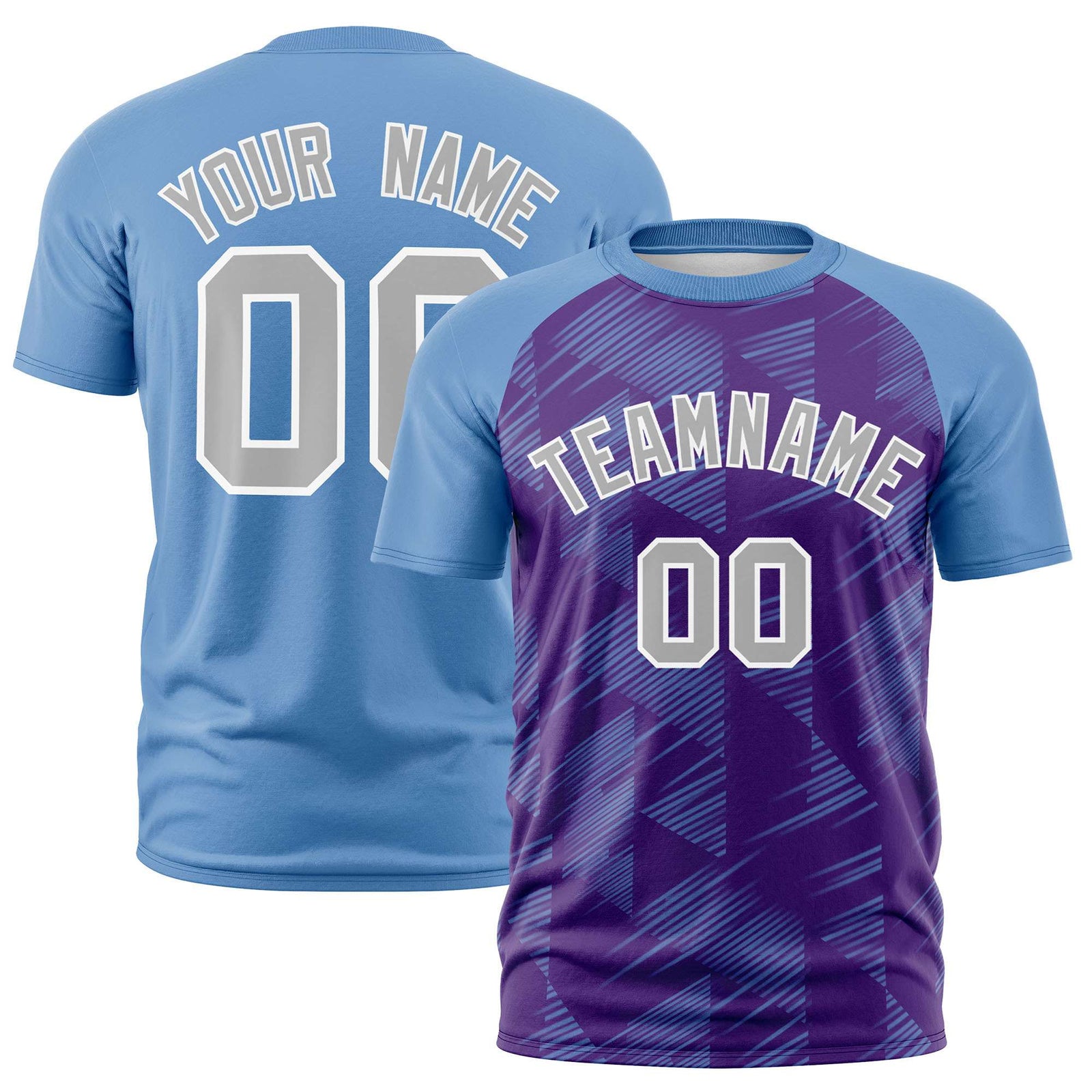 Custom Purple Light Blue Crew neck Triangular Shapes Design Performance T-Shirt