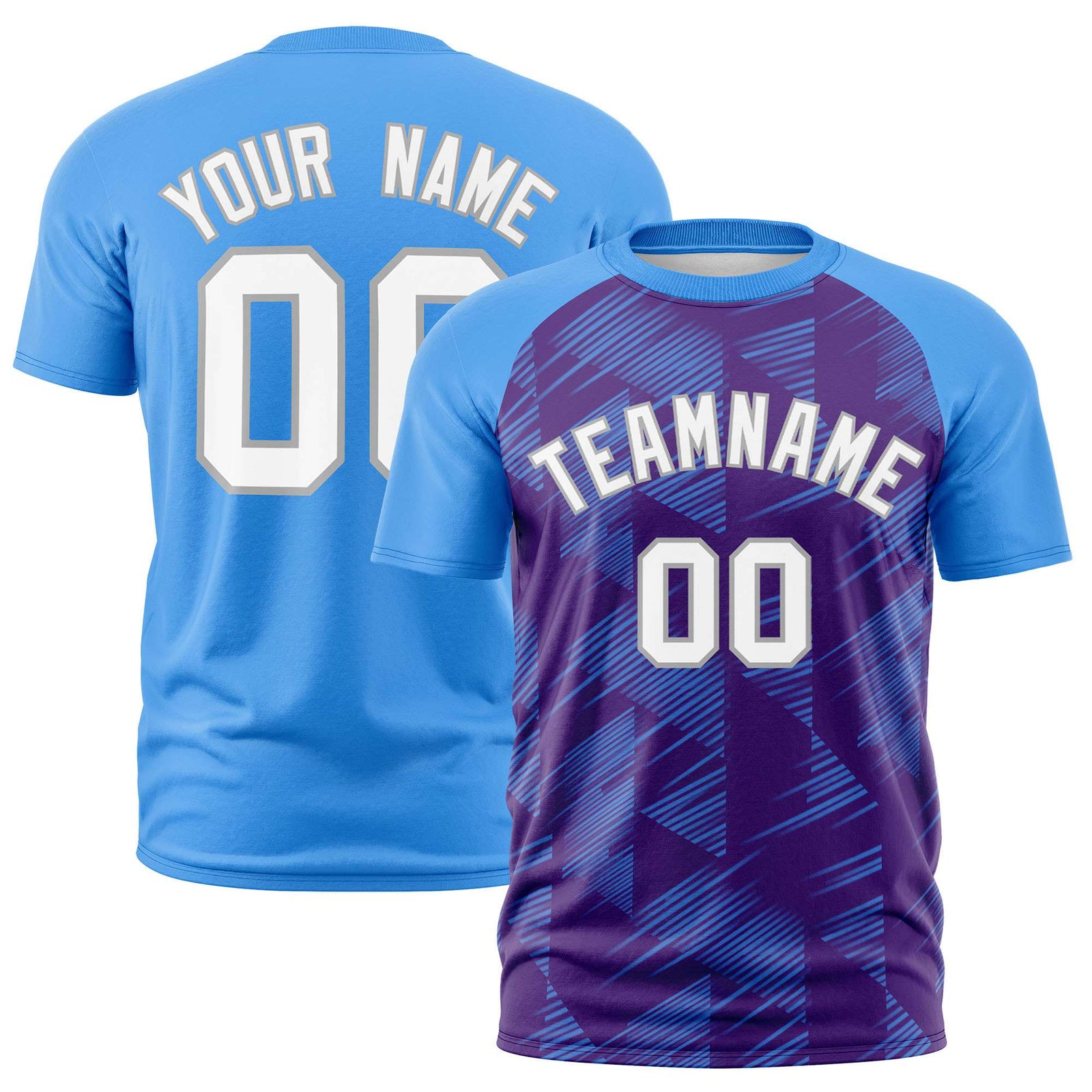 Custom Purple Powder Blue Crew neck Triangular Shapes Design Performance T-Shirt