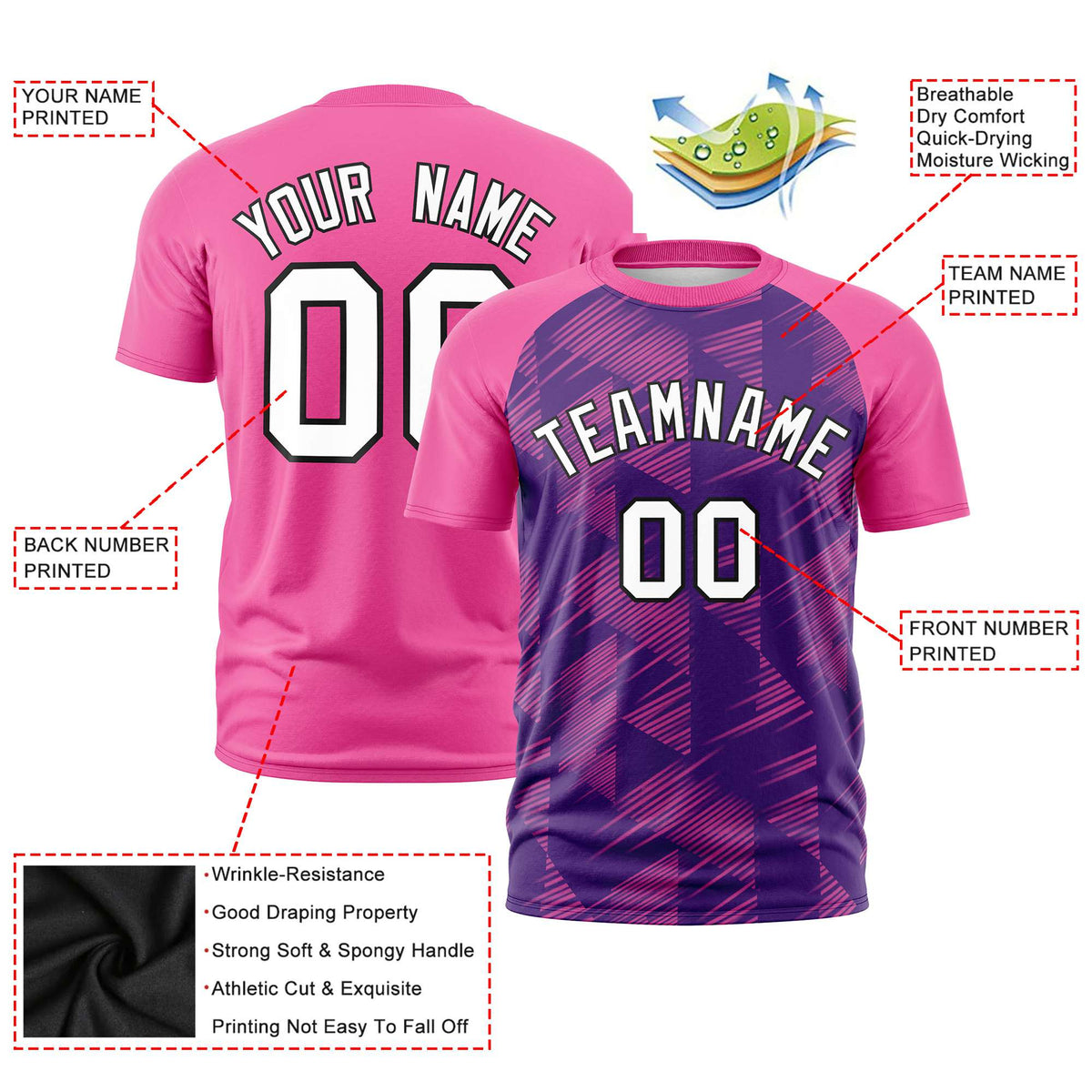 Custom Purple Pink Crew neck Triangular Shapes Design Performance T-Shirt