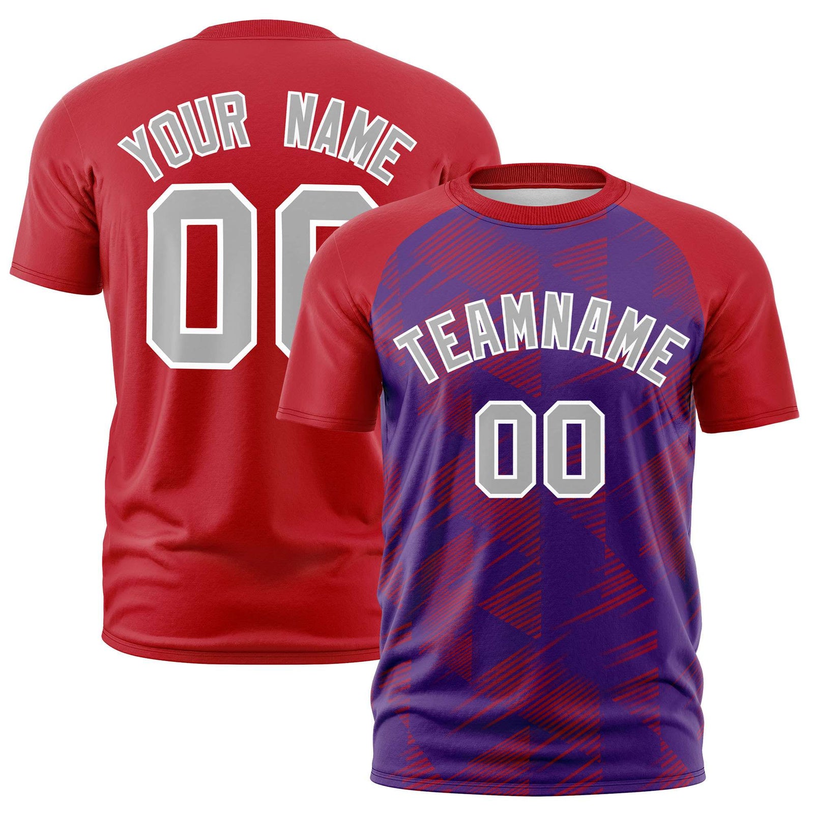 Custom Purple Red Crew neck Triangular Shapes Design Performance T-Shirt