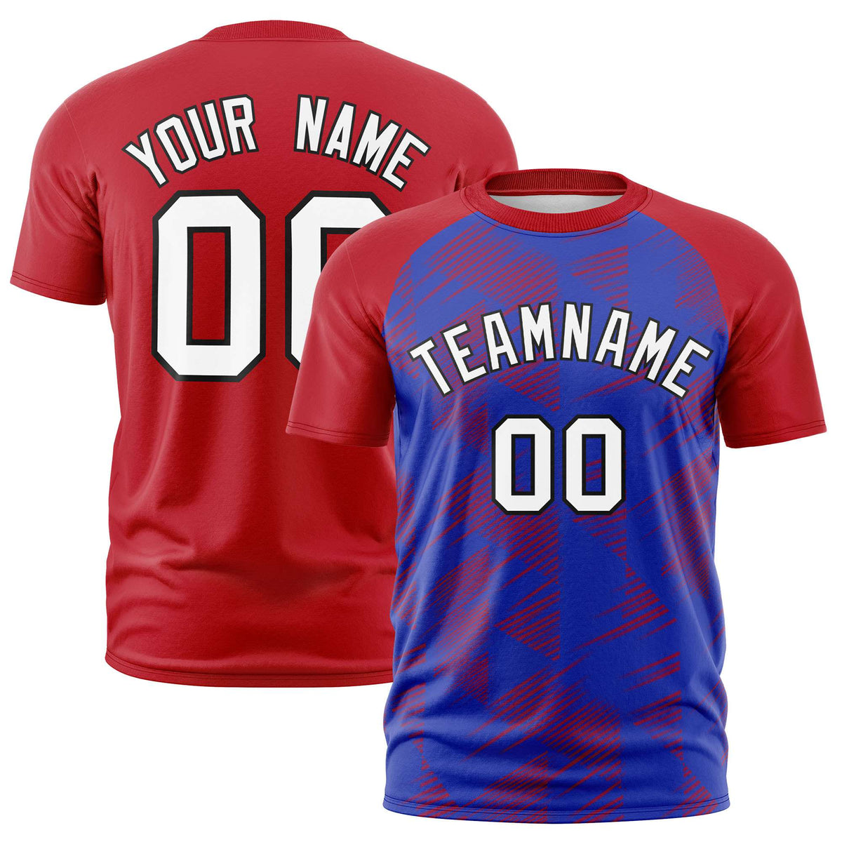 Custom Royal Blue Red Crew neck Triangular Shapes Design Performance T-Shirt