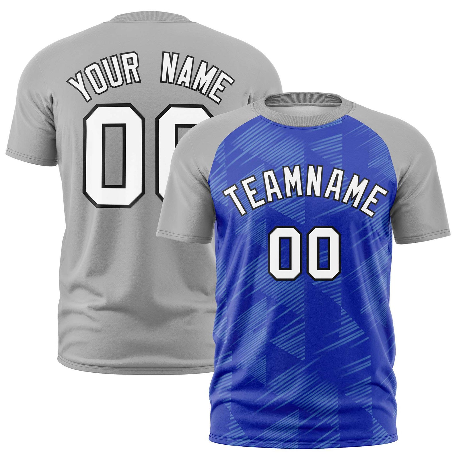 Custom Royal Blue Gray Crew neck Triangular Shapes Design Performance T-Shirt