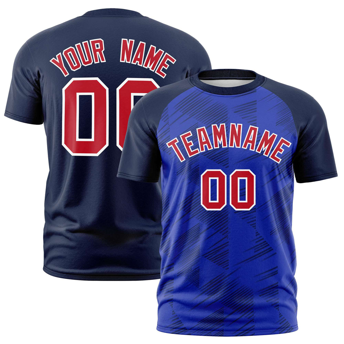 Custom Royal Blue Navy Crew neck Triangular Shapes Design Performance T-Shirt