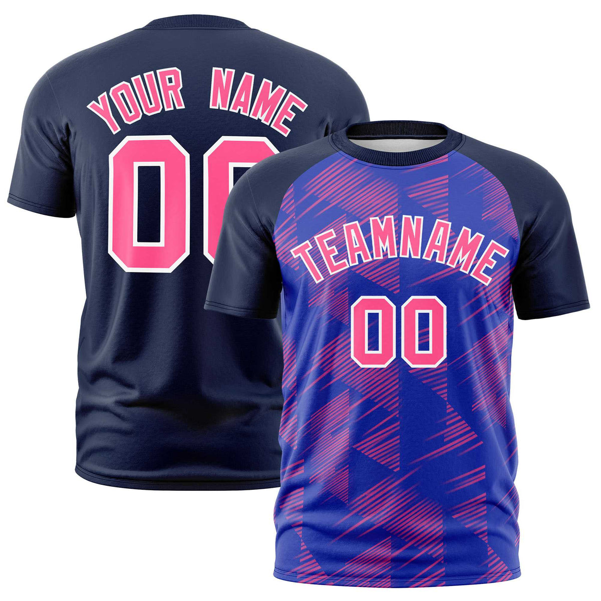 Custom Royal Blue Navy Crew neck Triangular Shapes Design Performance T-Shirt